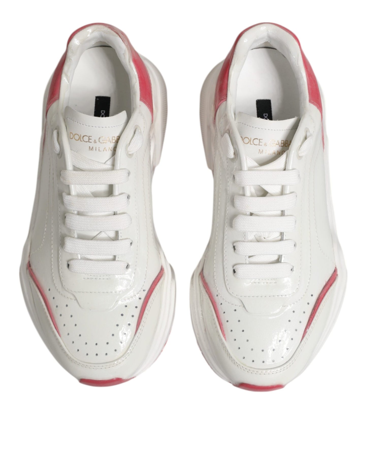 Dolce & Gabbana White Pink Daymaster Low Top Sneakers Shoes Curated Luxury Accessories by Orvyn