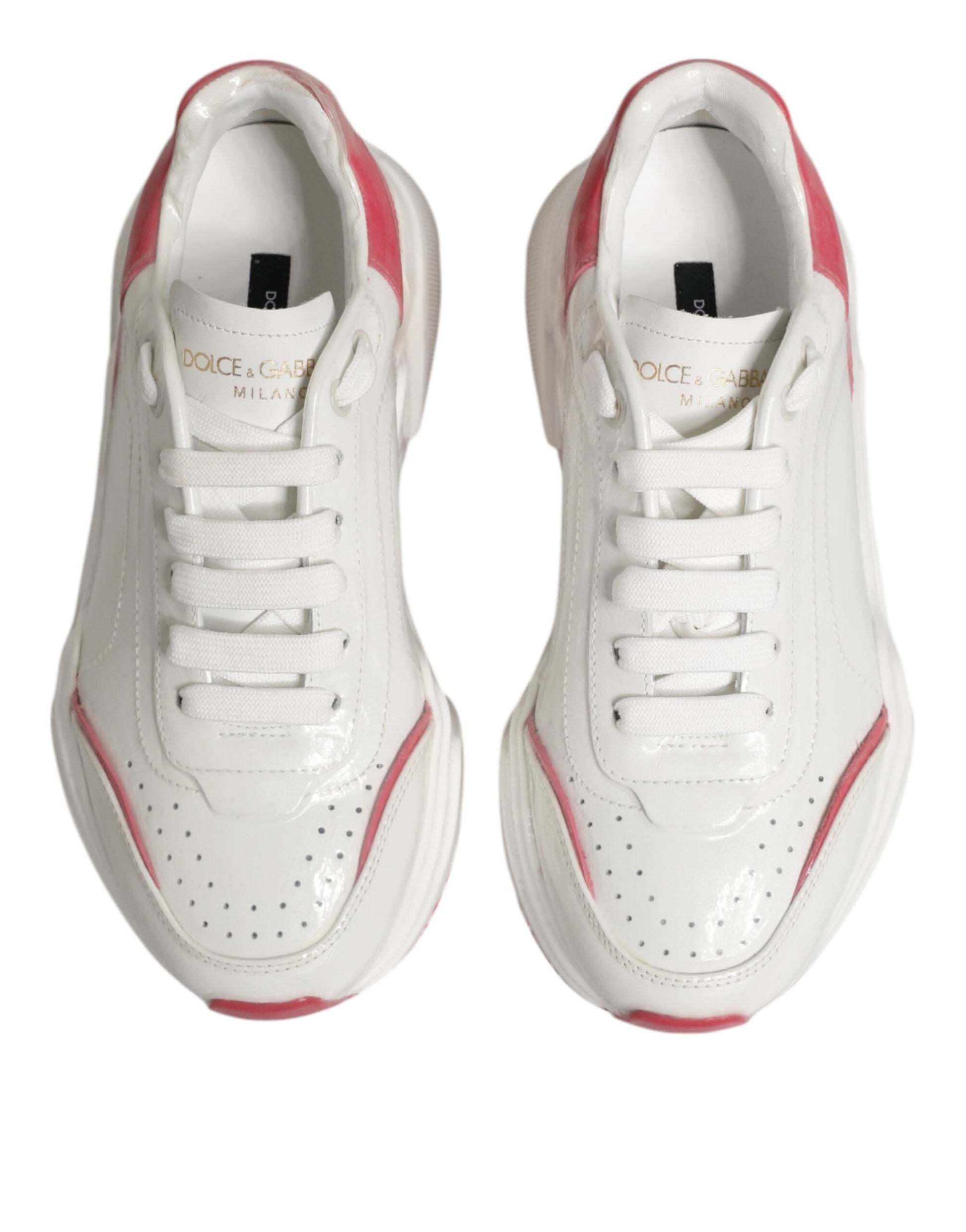 Dolce & Gabbana White Pink Daymaster Low Top Sneakers Shoes Curated Luxury Accessories by Orvyn