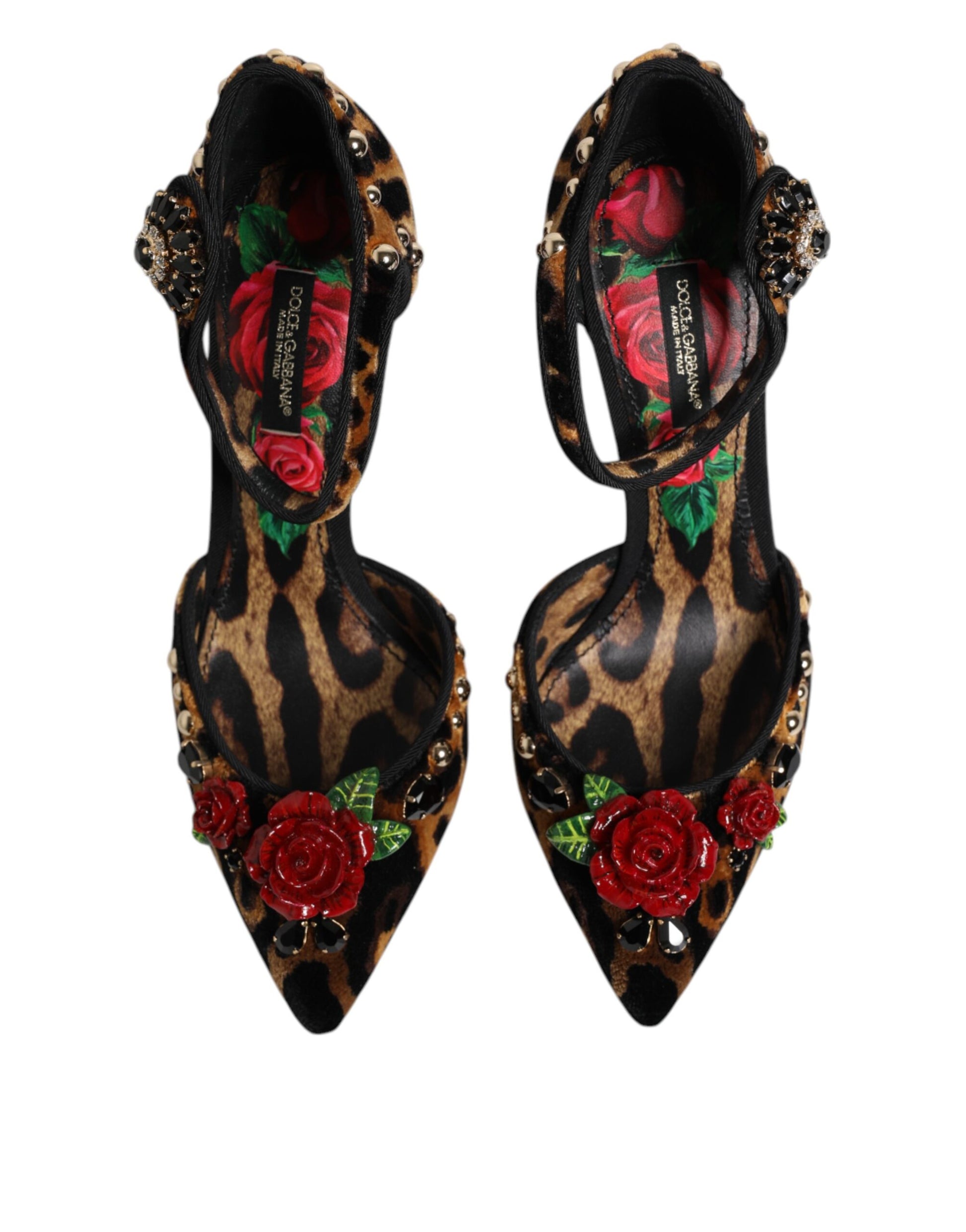Dolce & Gabbana Brown Leopard Crystal Roses Pumps Shoes Curated Luxury Accessories by Orvyn