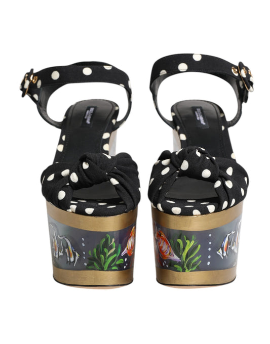 Dolce & Gabbana Multicolor Fish Polka Dot Wedge Sandals Shoes Curated Luxury Accessories by Orvyn