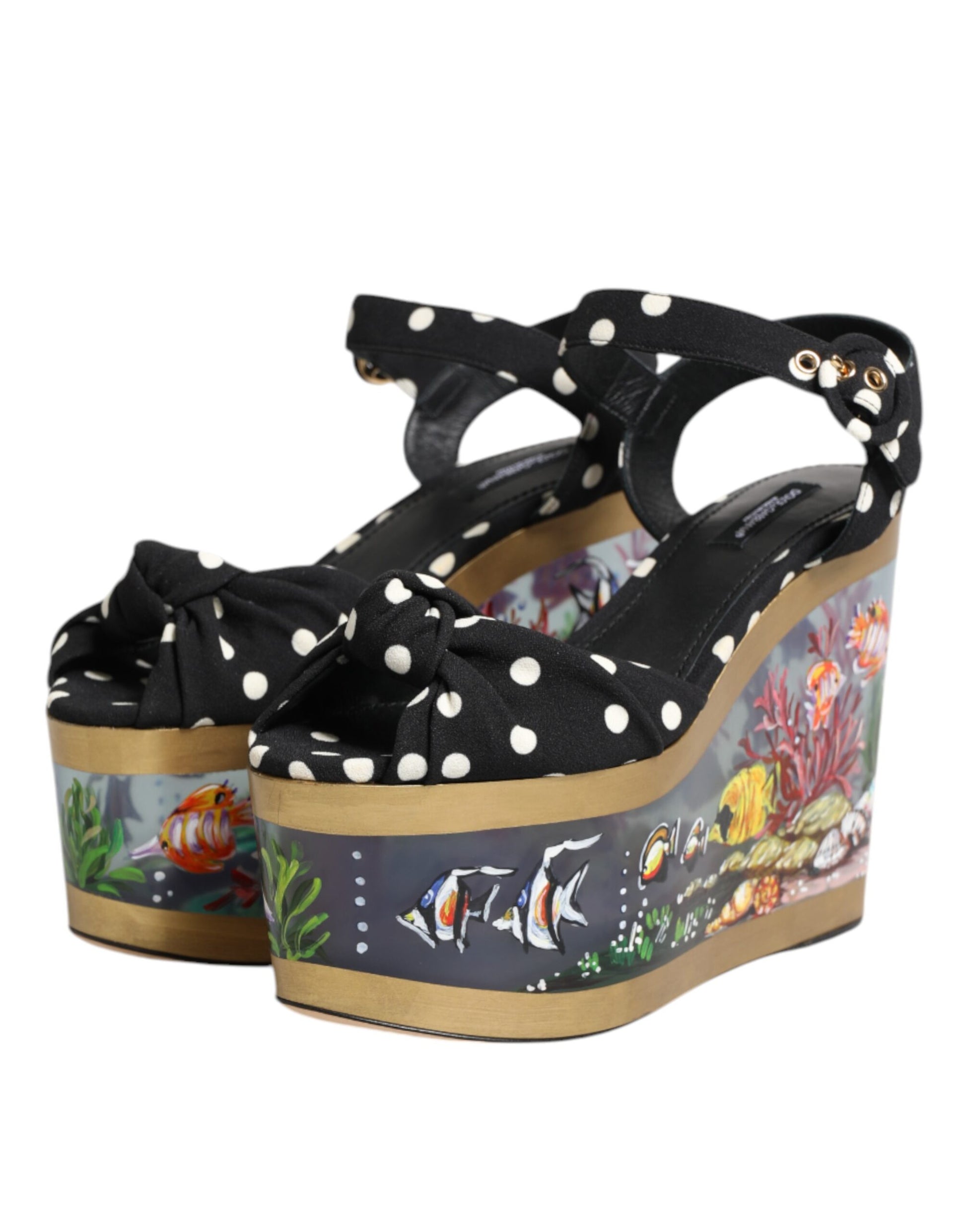 Dolce & Gabbana Multicolor Fish Polka Dot Wedge Sandals Shoes Curated Luxury Accessories by Orvyn