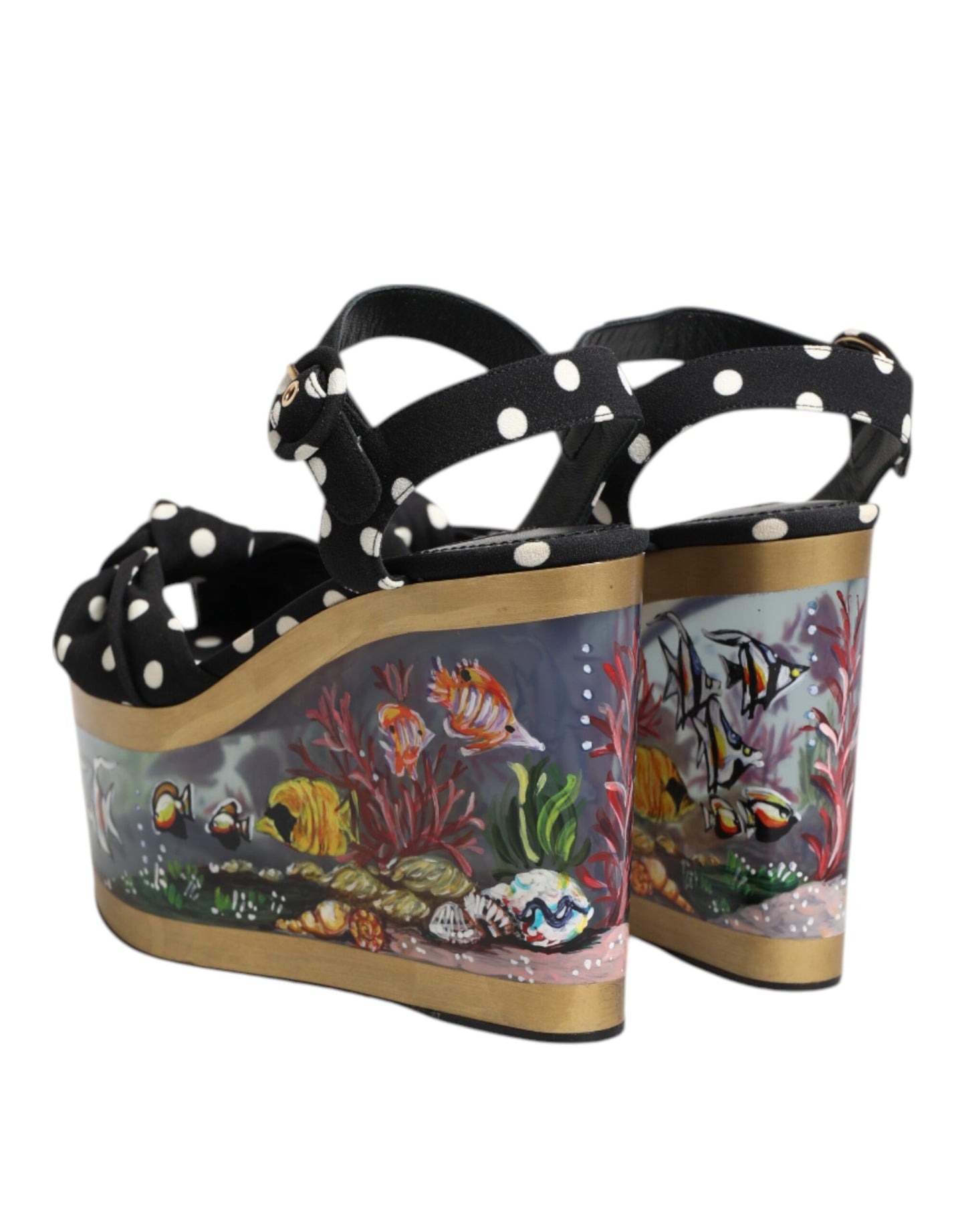 Dolce & Gabbana Multicolor Fish Polka Dot Wedge Sandals Shoes Curated Luxury Accessories by Orvyn