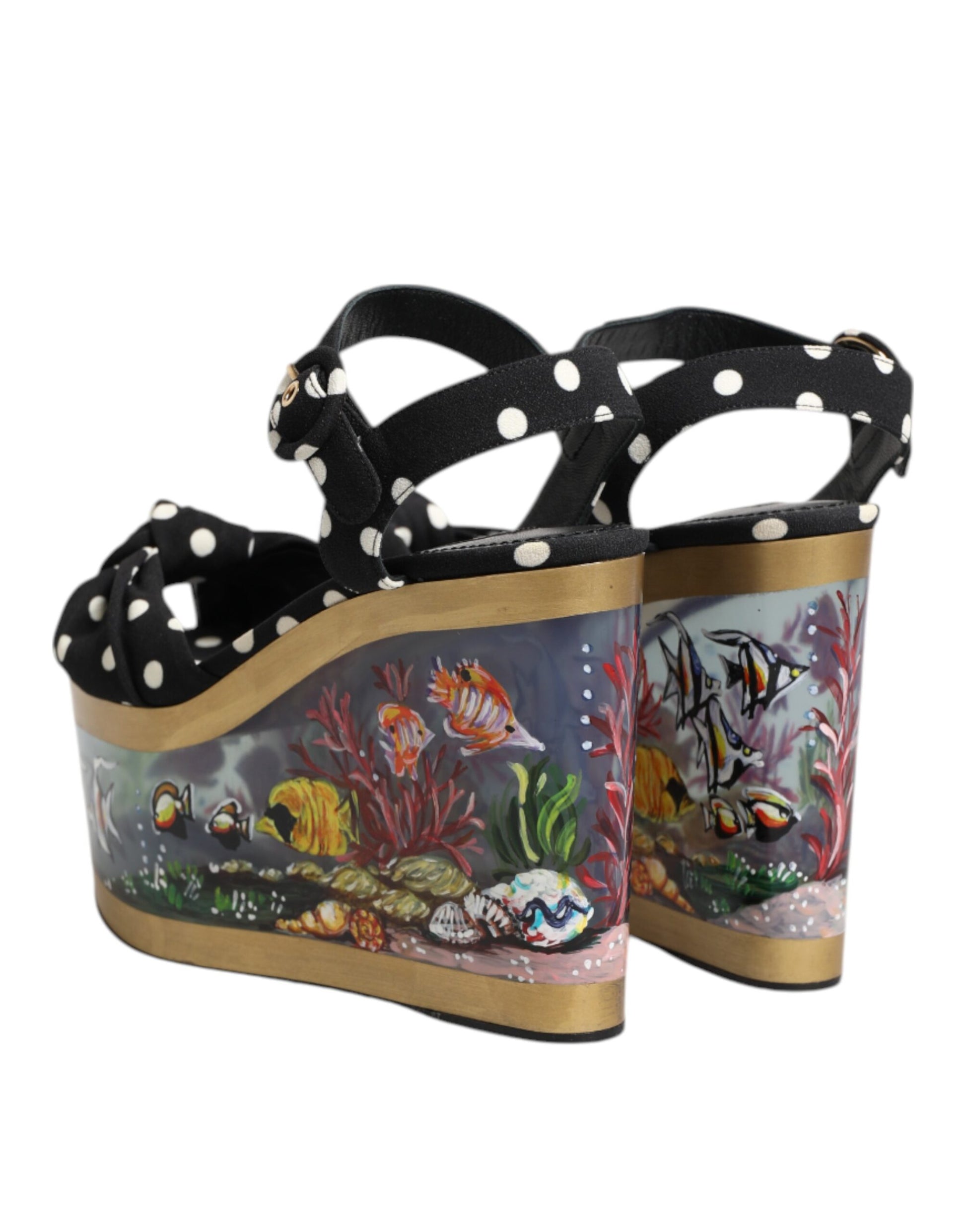 Dolce & Gabbana Multicolor Fish Polka Dot Wedge Sandals Shoes Curated Luxury Accessories by Orvyn