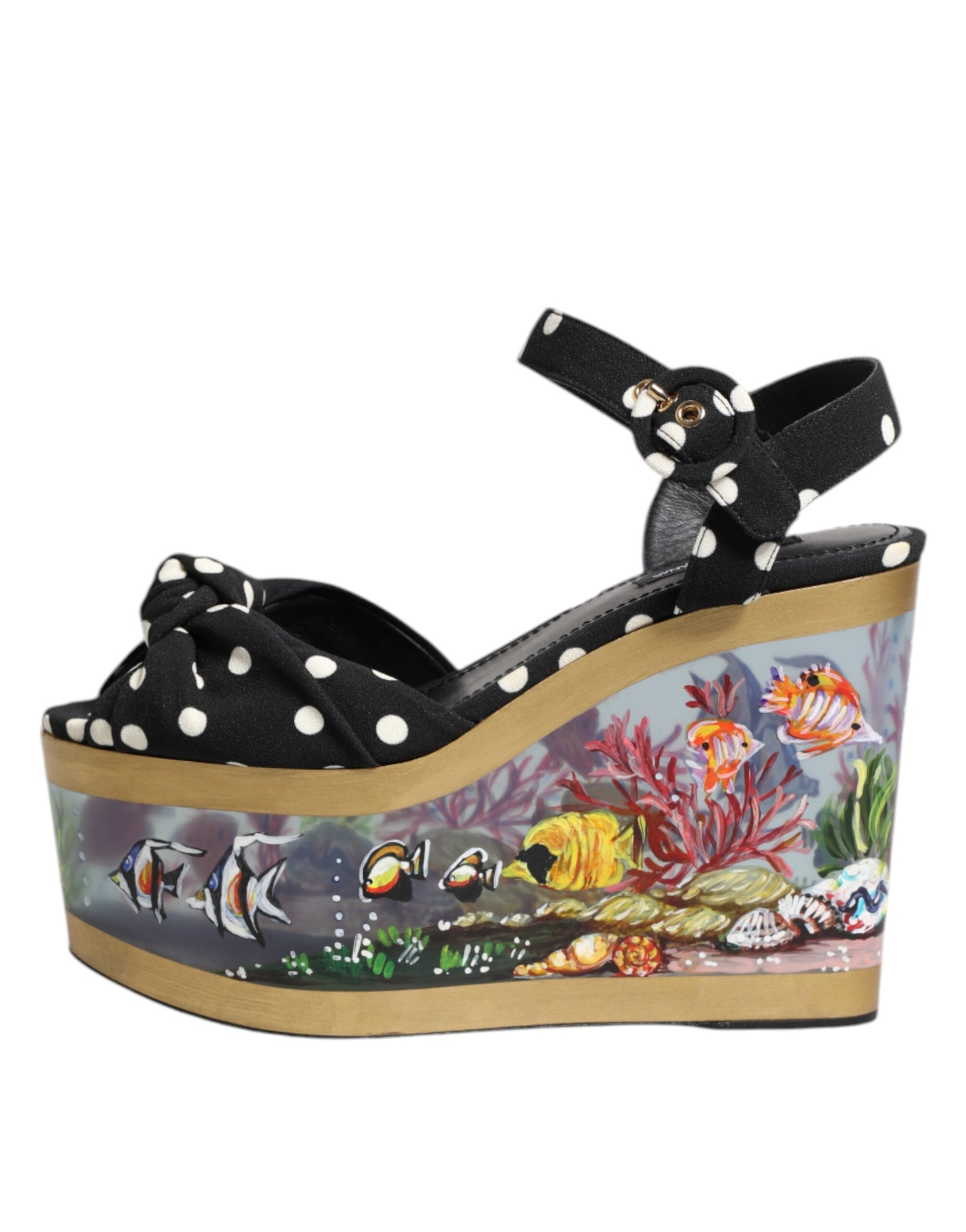 Dolce & Gabbana Multicolor Fish Polka Dot Wedge Sandals Shoes Curated Luxury Accessories by Orvyn