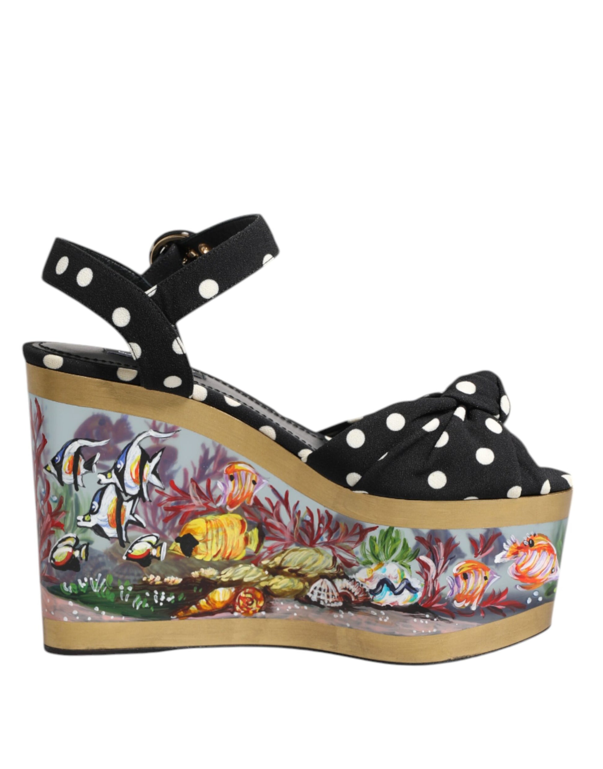 Dolce & Gabbana Multicolor Fish Polka Dot Wedge Sandals Shoes Curated Luxury Accessories by Orvyn