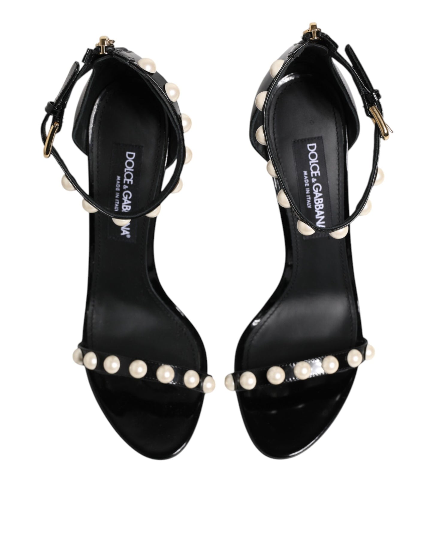 Dolce & Gabbana Black KEIRA Pearl Embellished Sandals Shoes Curated Luxury Accessories by Orvyn