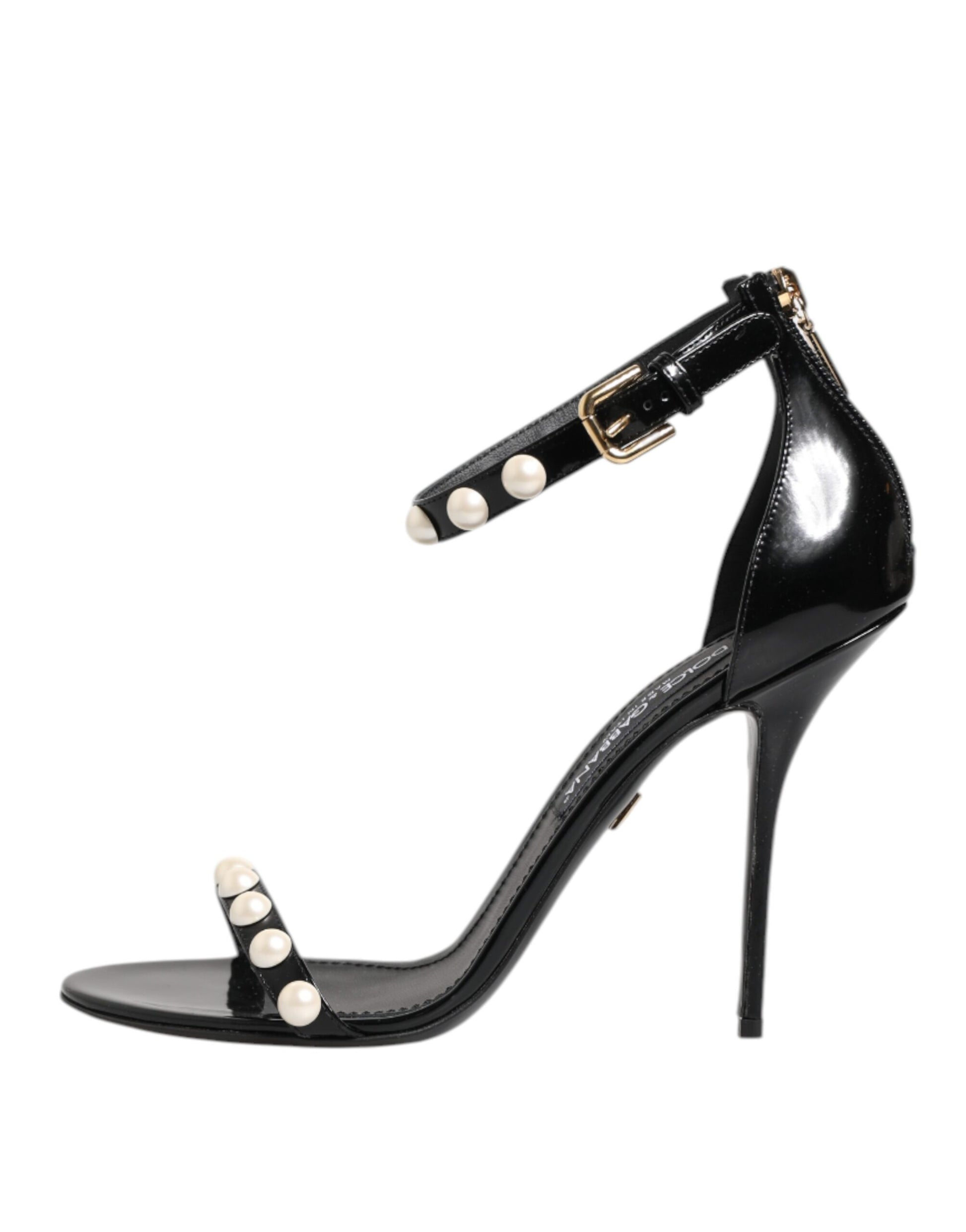 Dolce & Gabbana Black KEIRA Pearl Embellished Sandals Shoes Curated Luxury Accessories by Orvyn