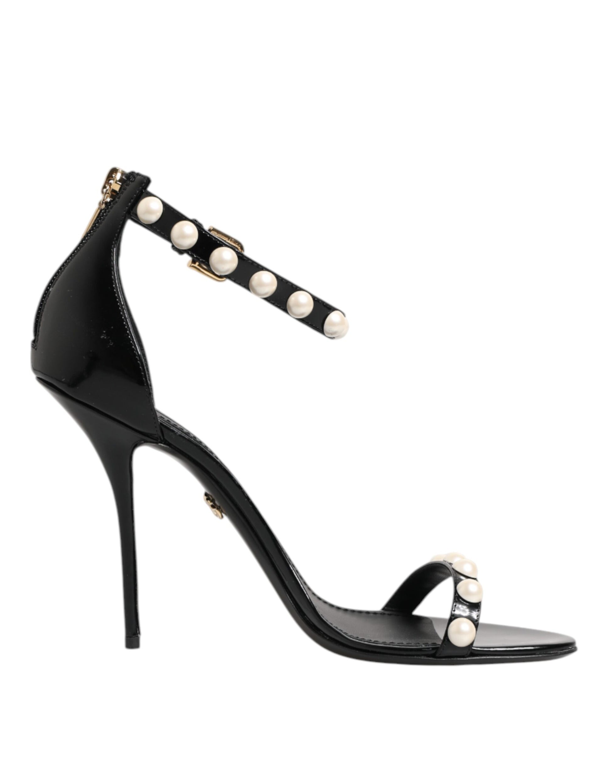Dolce & Gabbana Black KEIRA Pearl Embellished Sandals Shoes Curated Luxury Accessories by Orvyn