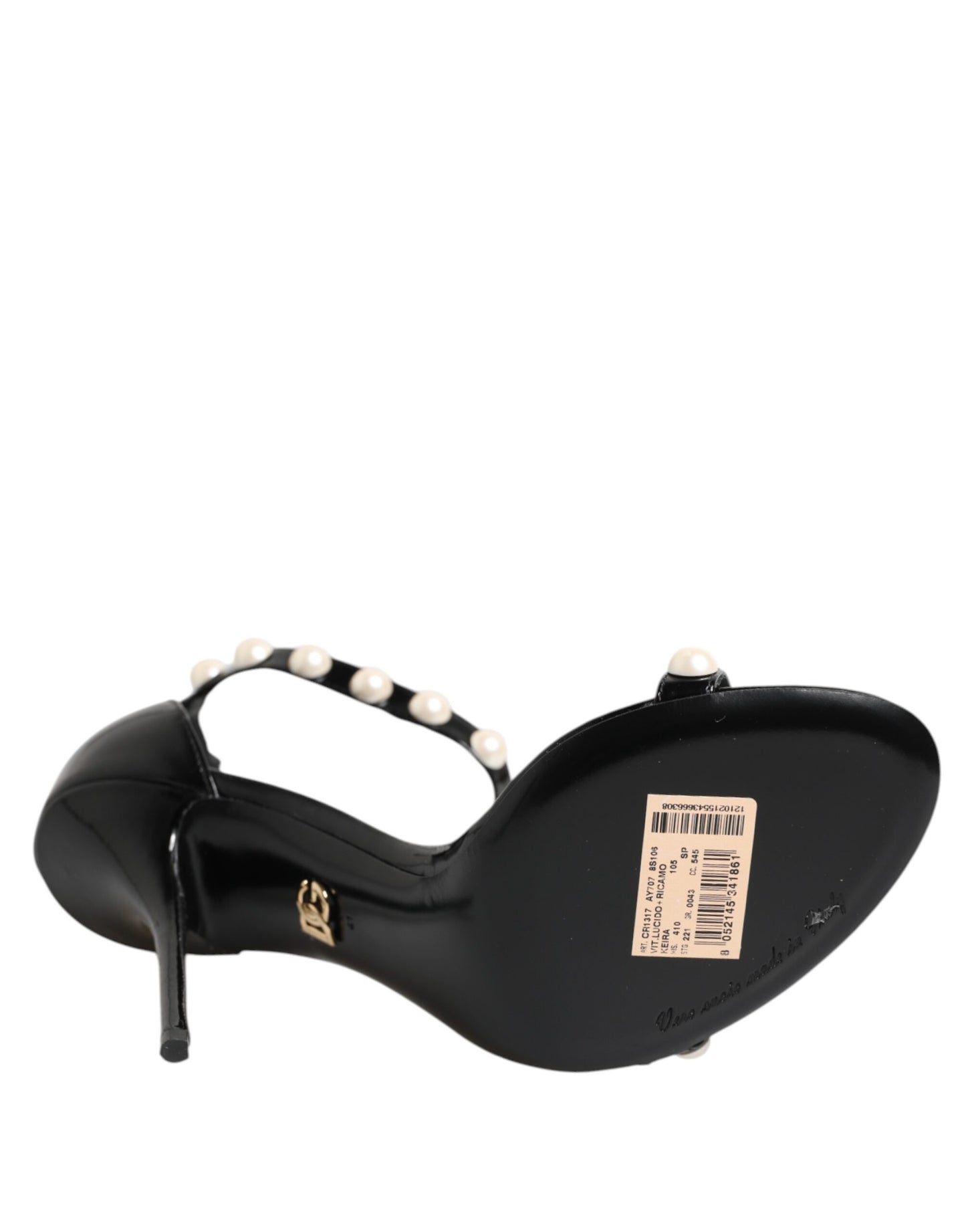 Dolce & Gabbana Black KEIRA Pearl Embellished Sandals Shoes Curated Luxury Accessories by Orvyn