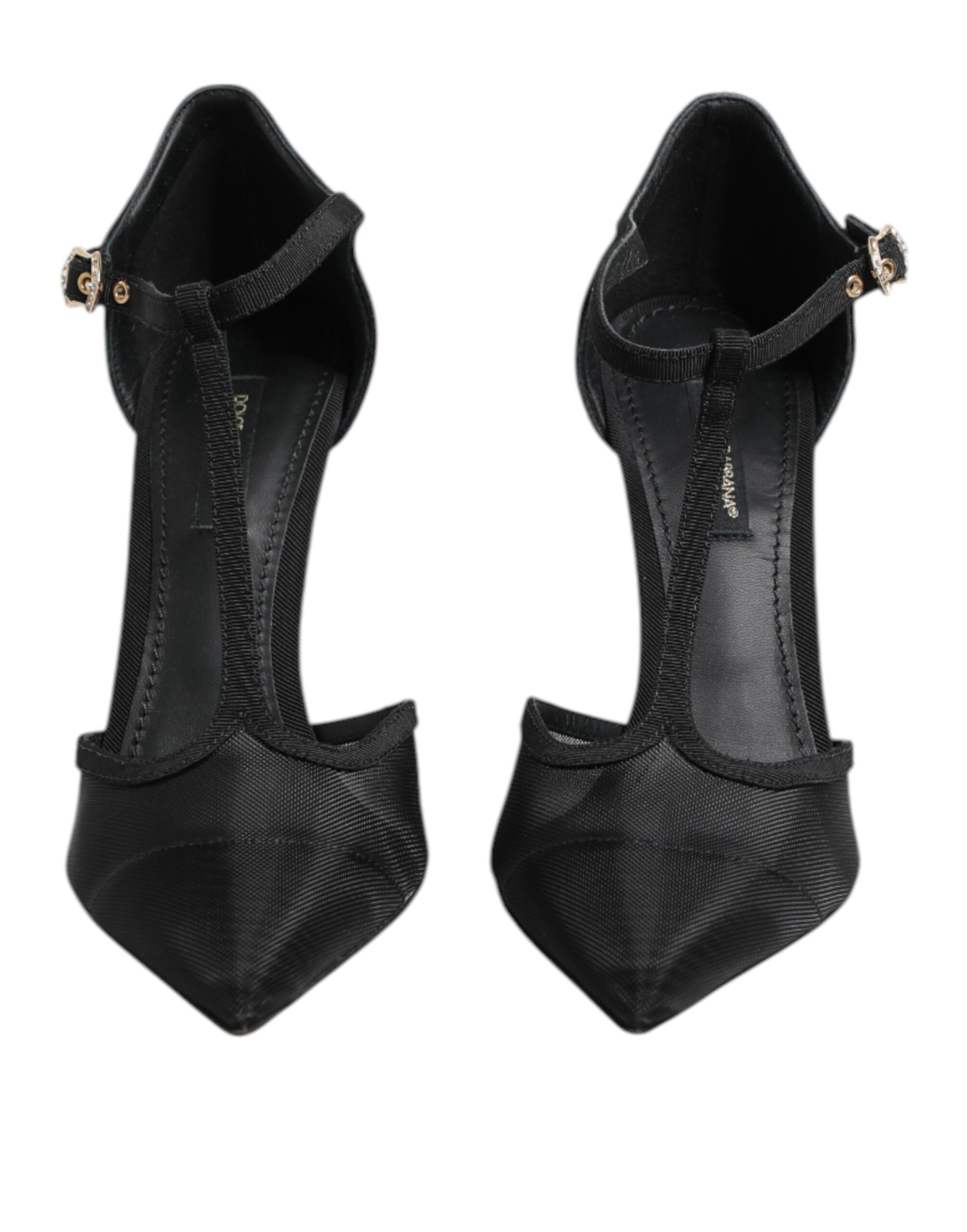 Dolce & Gabbana Black Mesh T-strap Stiletto High Heels Shoes Curated Luxury Accessories by Orvyn