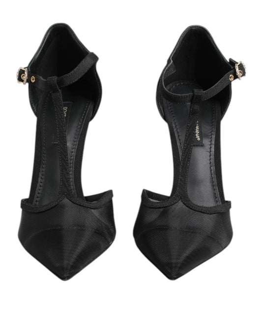 Dolce & Gabbana Black Mesh T-strap Stiletto High Heels Shoes Curated Luxury Accessories by Orvyn