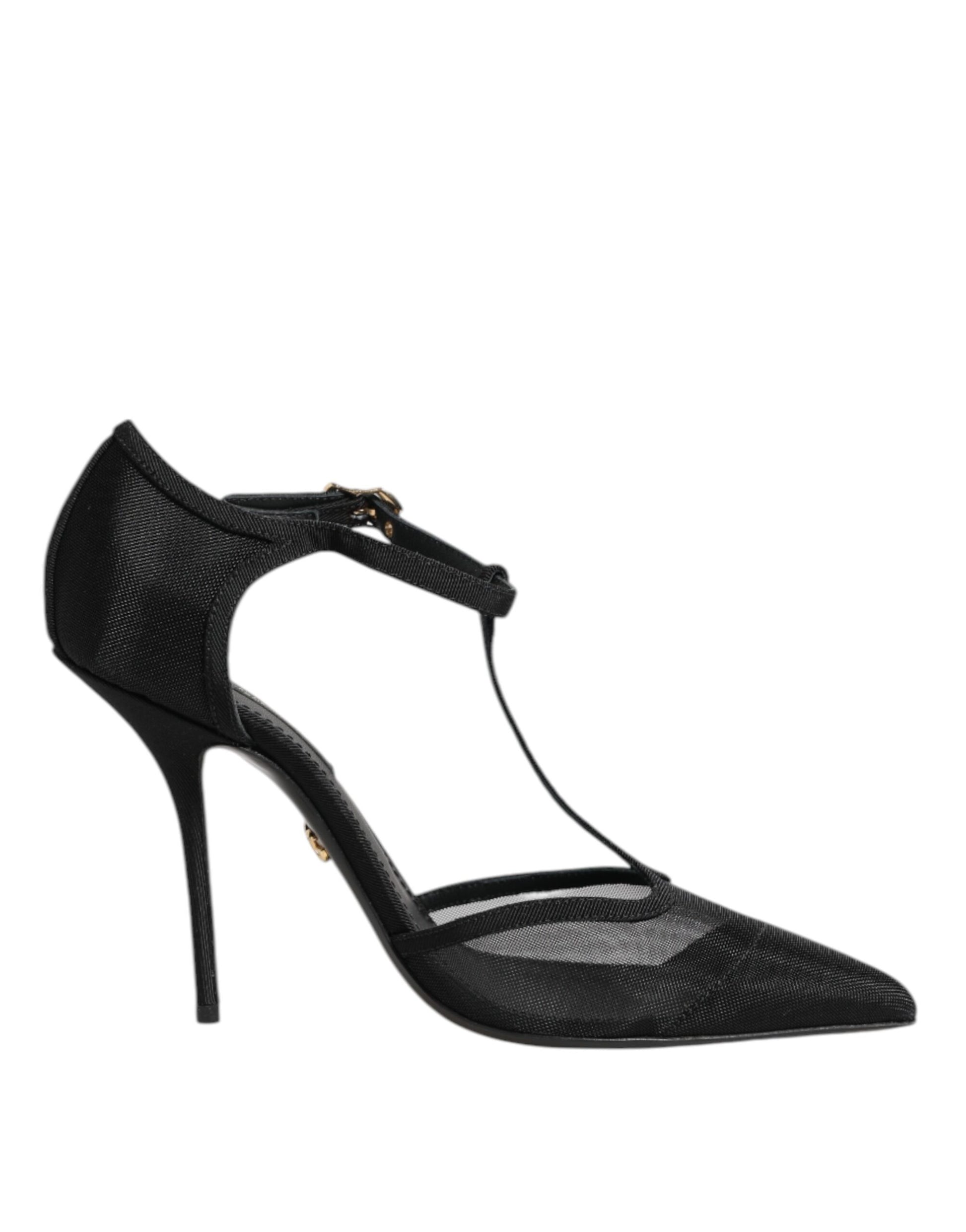 Dolce & Gabbana Black Mesh T-strap Stiletto High Heels Shoes Curated Luxury Accessories by Orvyn