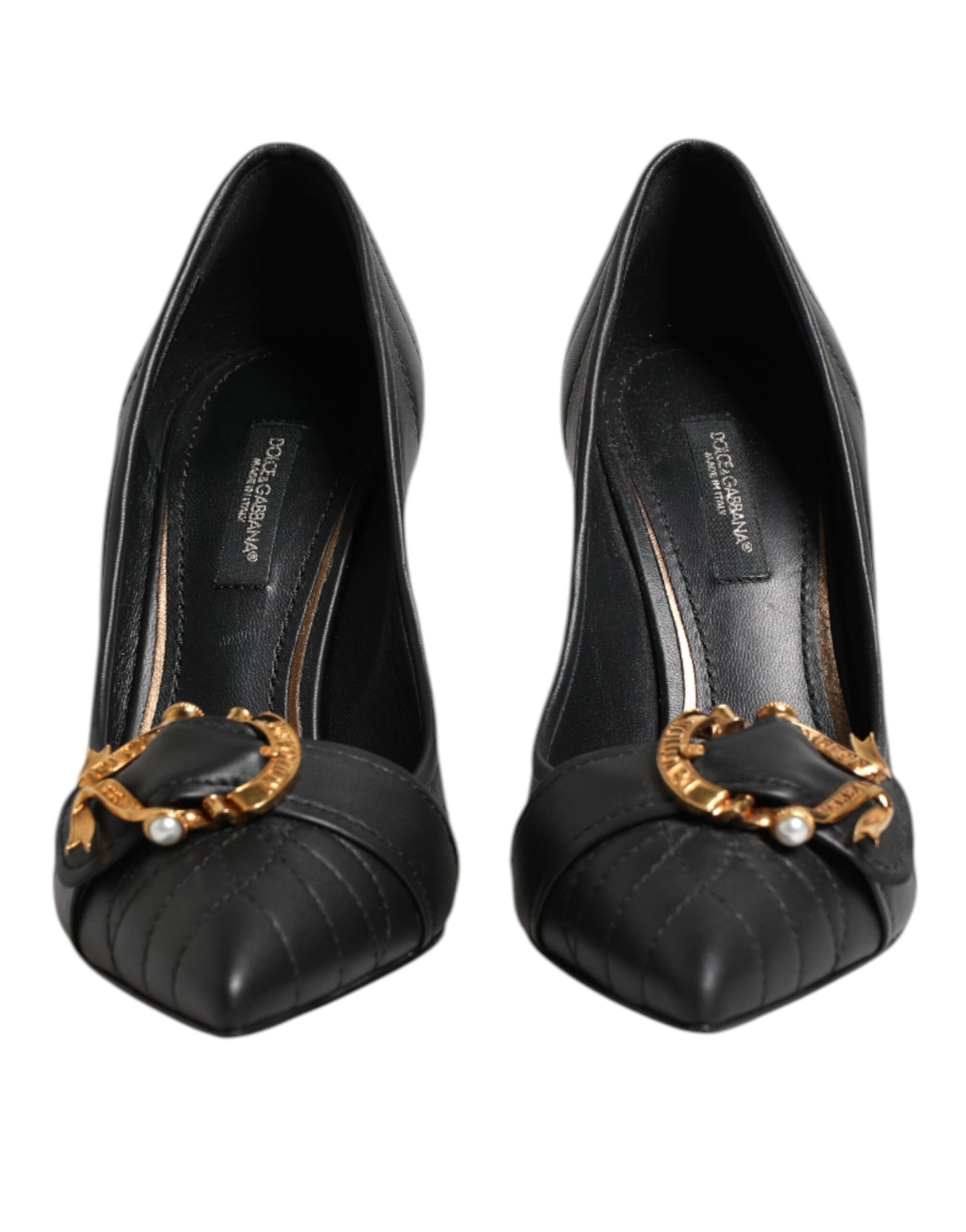Dolce & Gabbana Black Devotion Leather Heels Pumps Shoes Curated Luxury Accessories by Orvyn