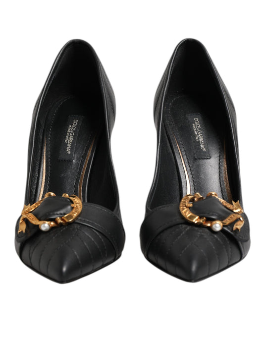 Dolce & Gabbana Black Devotion Leather Heels Pumps Shoes Curated Luxury Accessories by Orvyn