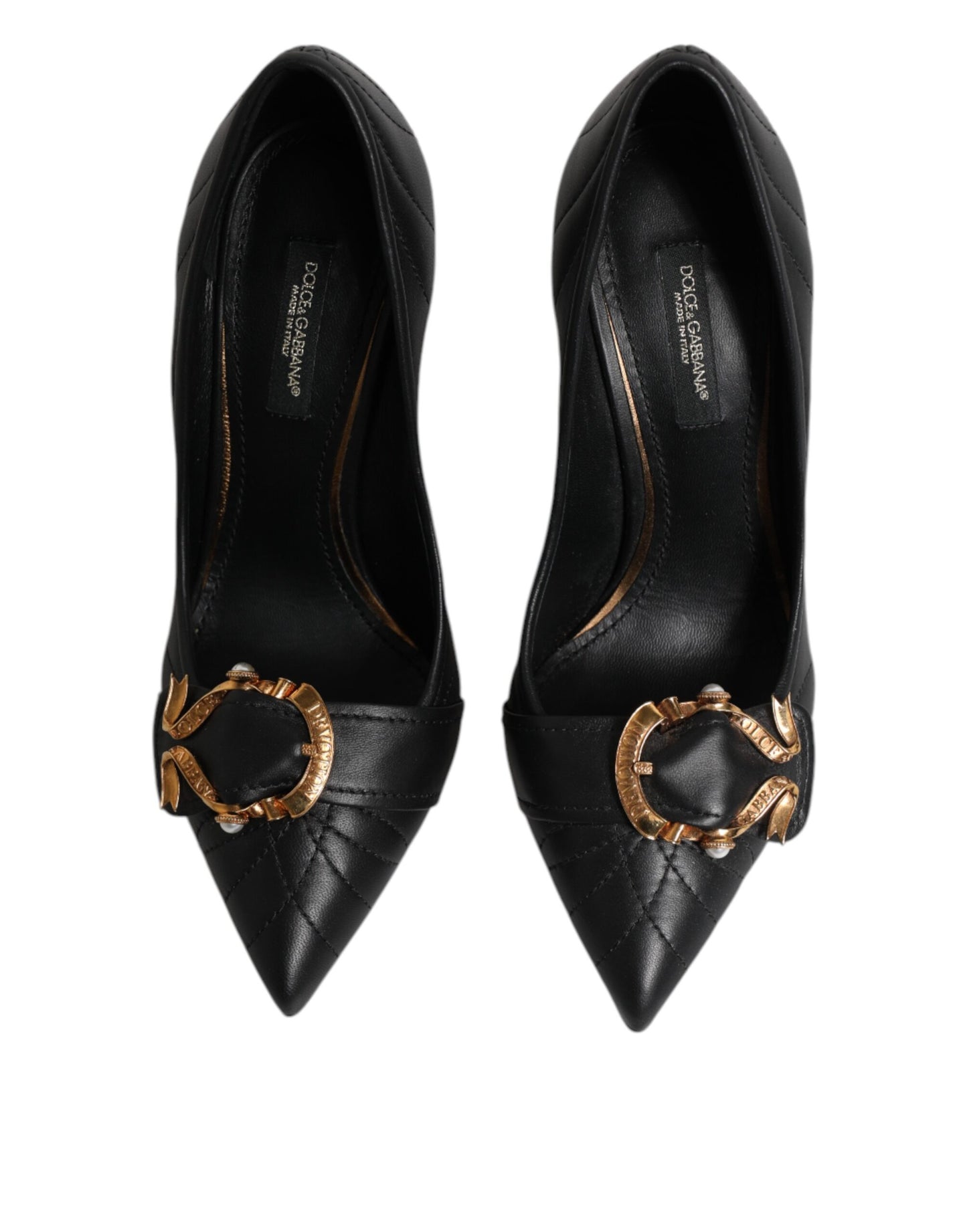 Dolce & Gabbana Black Devotion Leather Heels Pumps Shoes Curated Luxury Accessories by Orvyn