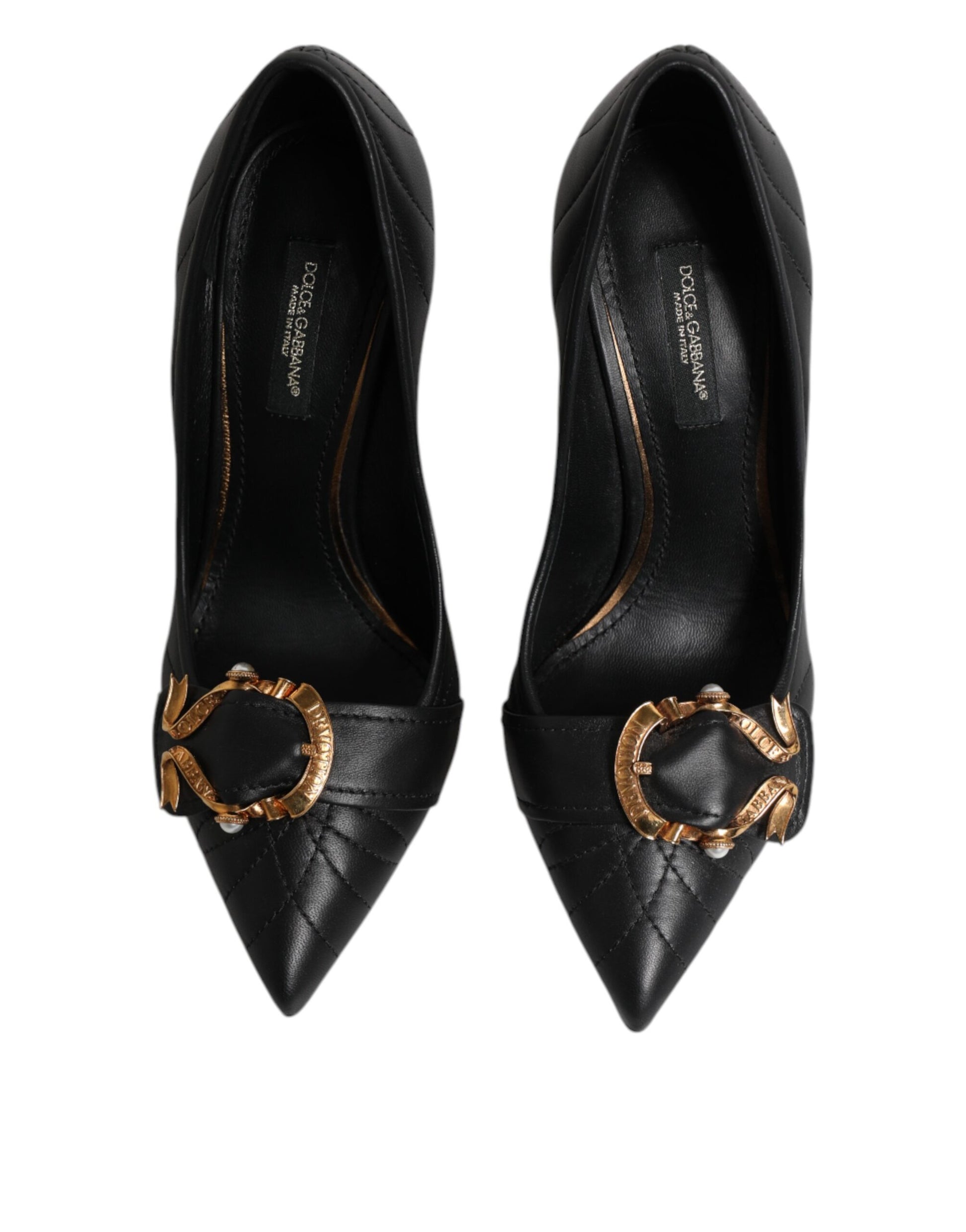 Dolce & Gabbana Black Devotion Leather Heels Pumps Shoes Curated Luxury Accessories by Orvyn