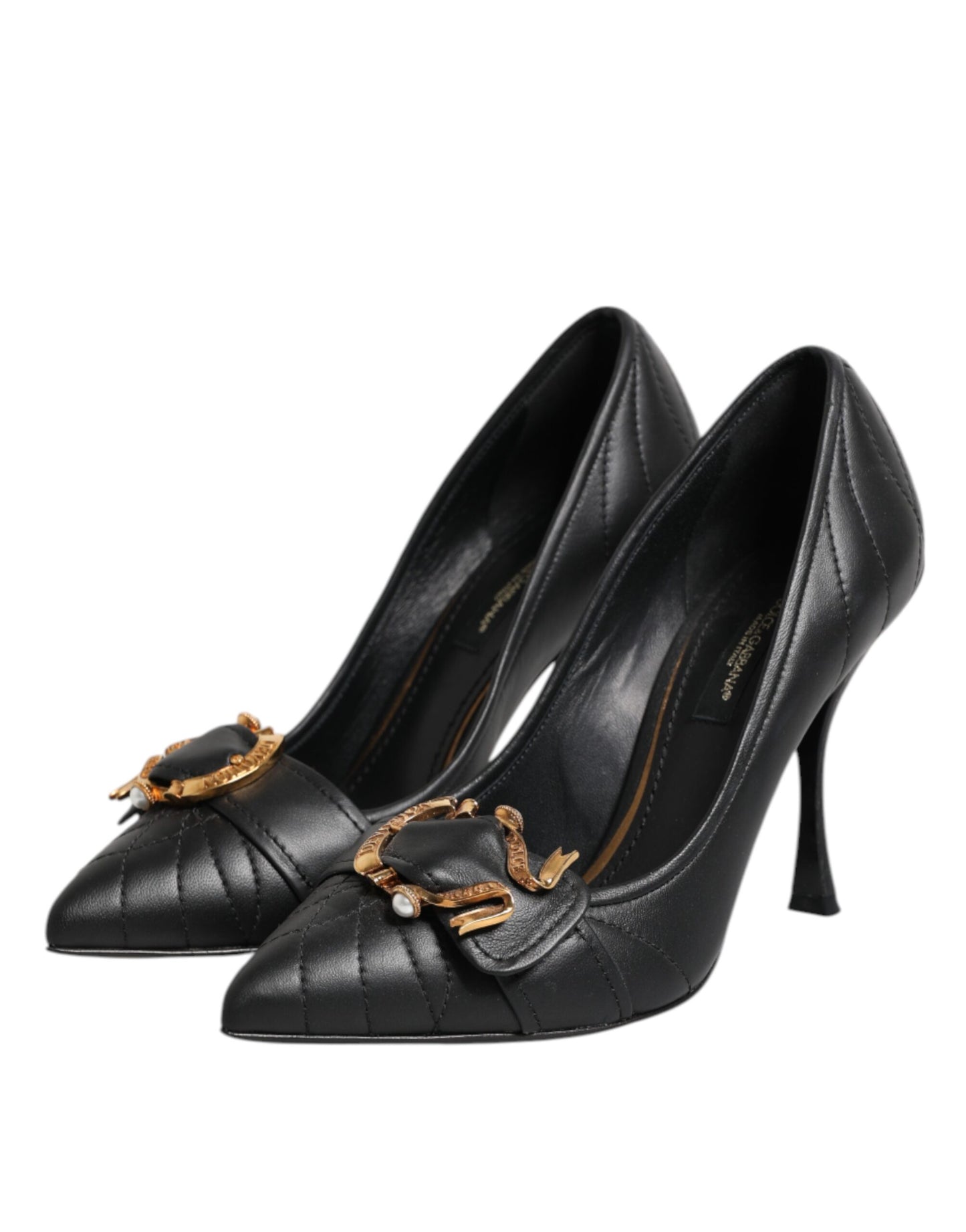 Dolce & Gabbana Black Devotion Leather Heels Pumps Shoes Curated Luxury Accessories by Orvyn
