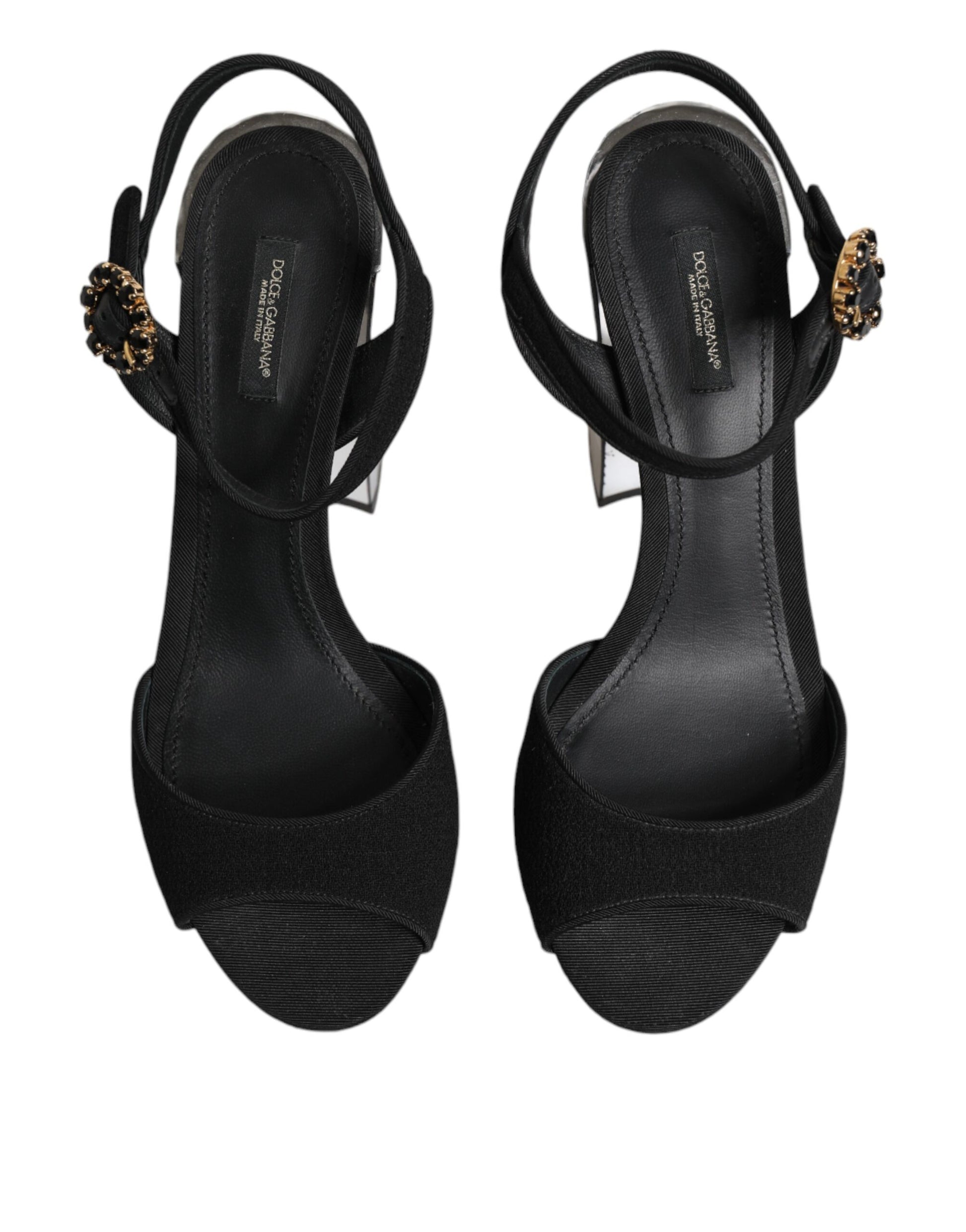 Dolce & Gabbana Black Crystal Ankle Strap Keira Sandal Shoes Curated Luxury Accessories by Orvyn