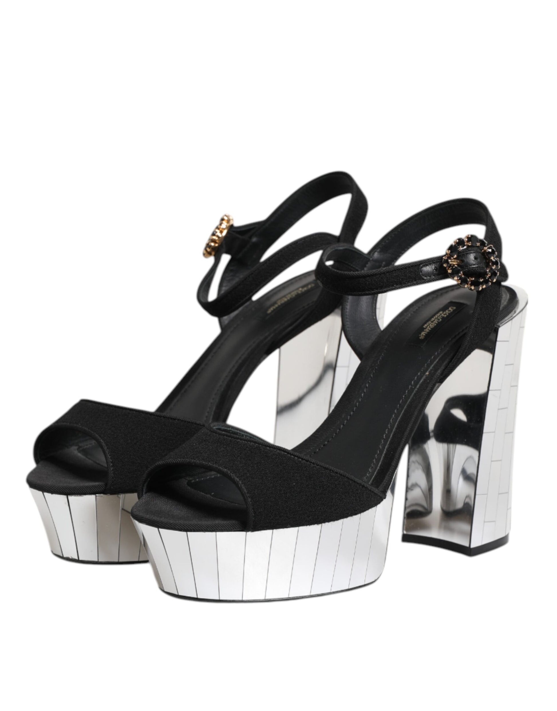 Dolce & Gabbana Black Crystal Ankle Strap Keira Sandal Shoes Curated Luxury Accessories by Orvyn