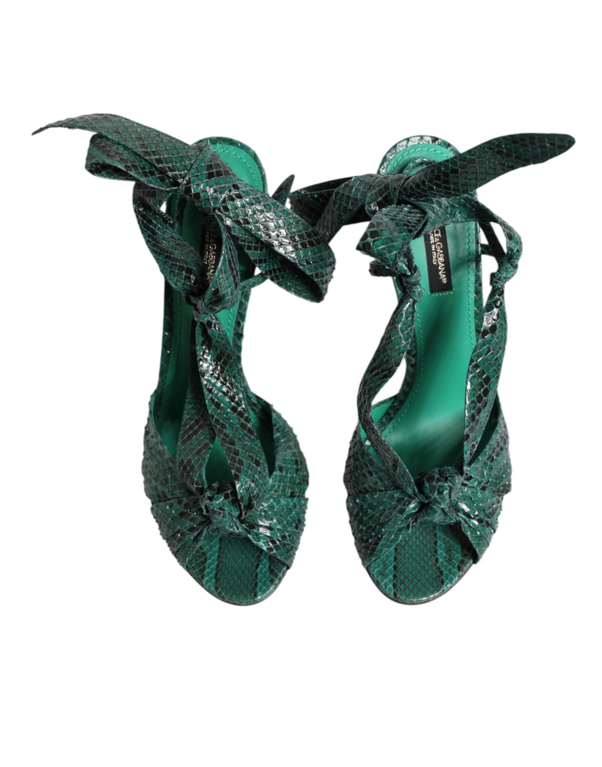Dolce & Gabbana Green Python Leather Heels Sandals Shoes Curated Luxury Accessories by Orvyn