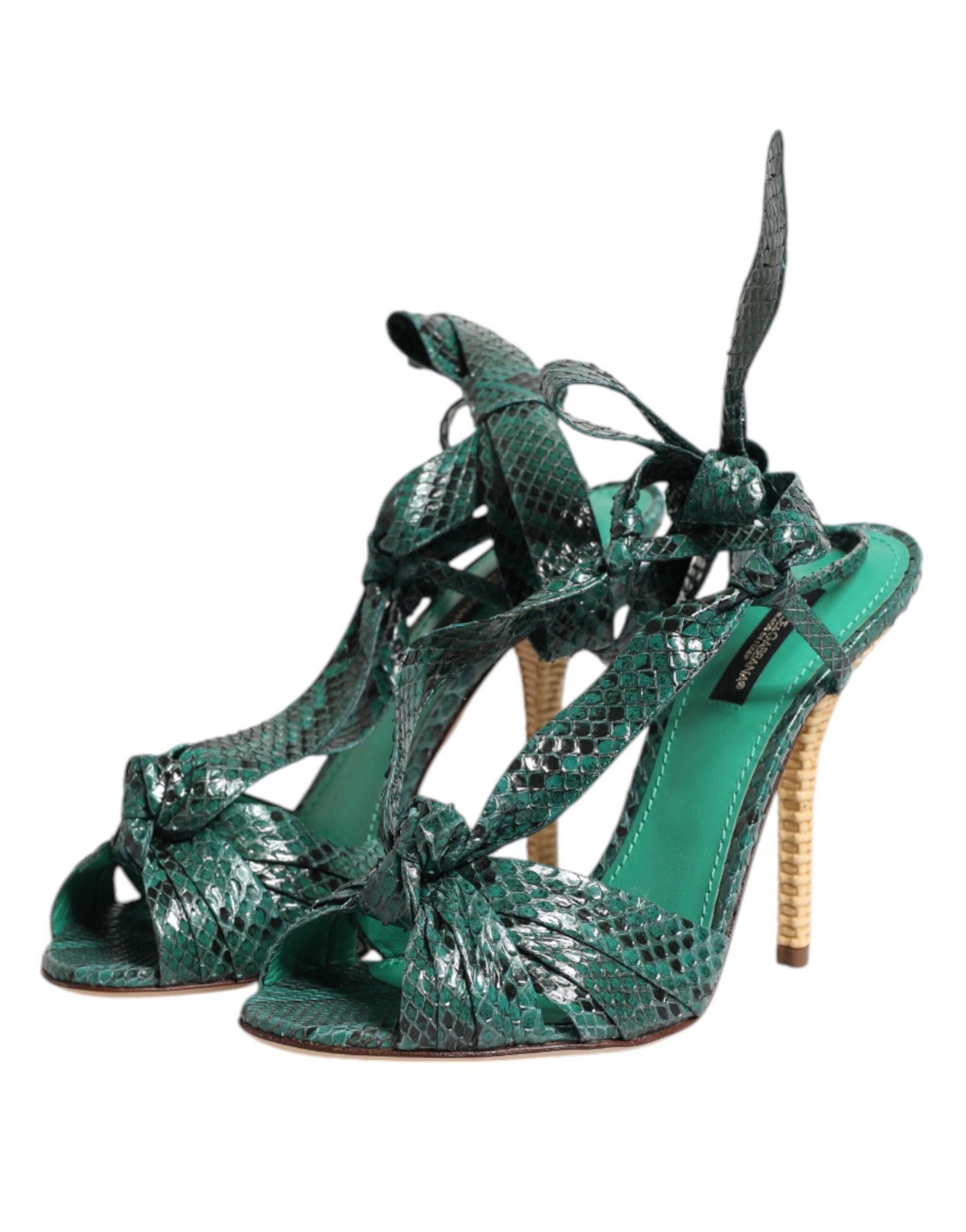 Dolce & Gabbana Green Python Leather Heels Sandals Shoes Curated Luxury Accessories by Orvyn
