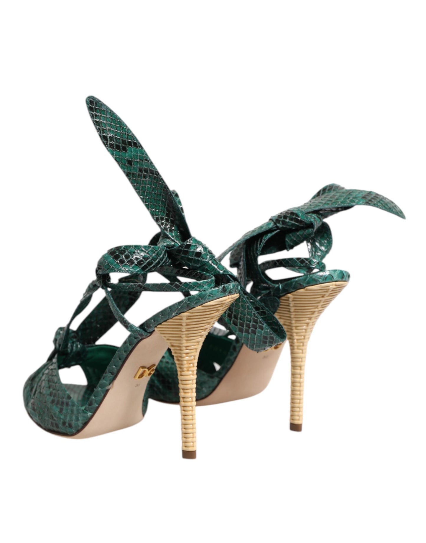 Dolce & Gabbana Green Python Leather Heels Sandals Shoes Curated Luxury Accessories by Orvyn