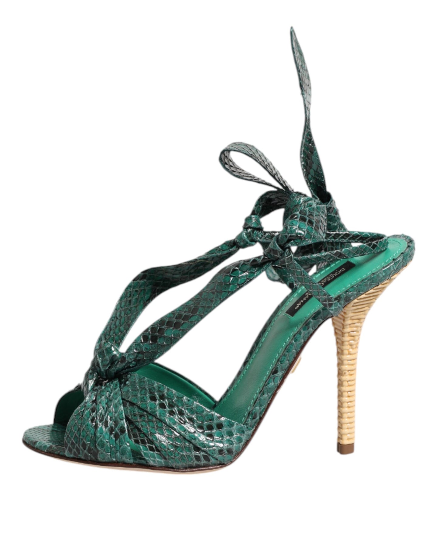 Dolce & Gabbana Green Python Leather Heels Sandals Shoes Curated Luxury Accessories by Orvyn