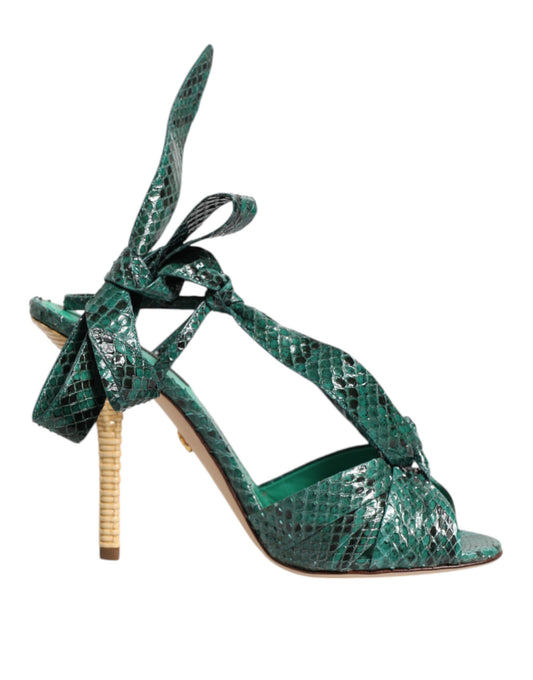 Dolce & Gabbana Green Python Leather Heels Sandals Shoes Curated Luxury Accessories by Orvyn