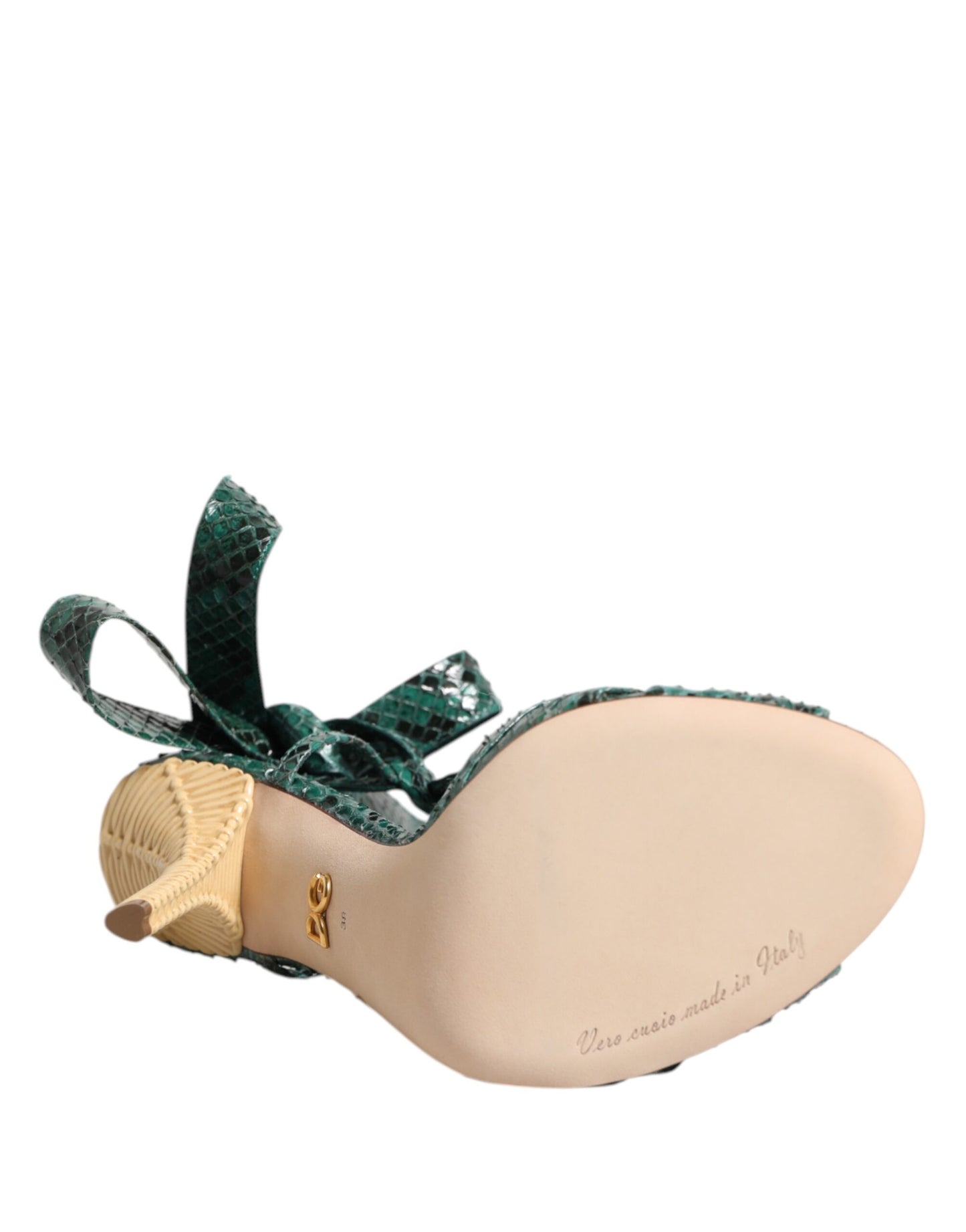 Dolce & Gabbana Green Python Leather Heels Sandals Shoes Curated Luxury Accessories by Orvyn