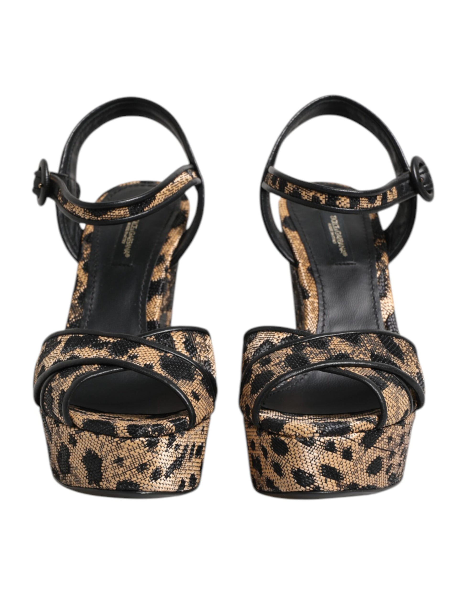 Dolce & Gabbana Brown Leopard Wedges Ankle Strap Sandals Shoes Curated Luxury Accessories by Orvyn