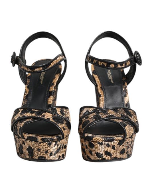 Dolce & Gabbana Brown Leopard Wedges Ankle Strap Sandals Shoes Curated Luxury Accessories by Orvyn