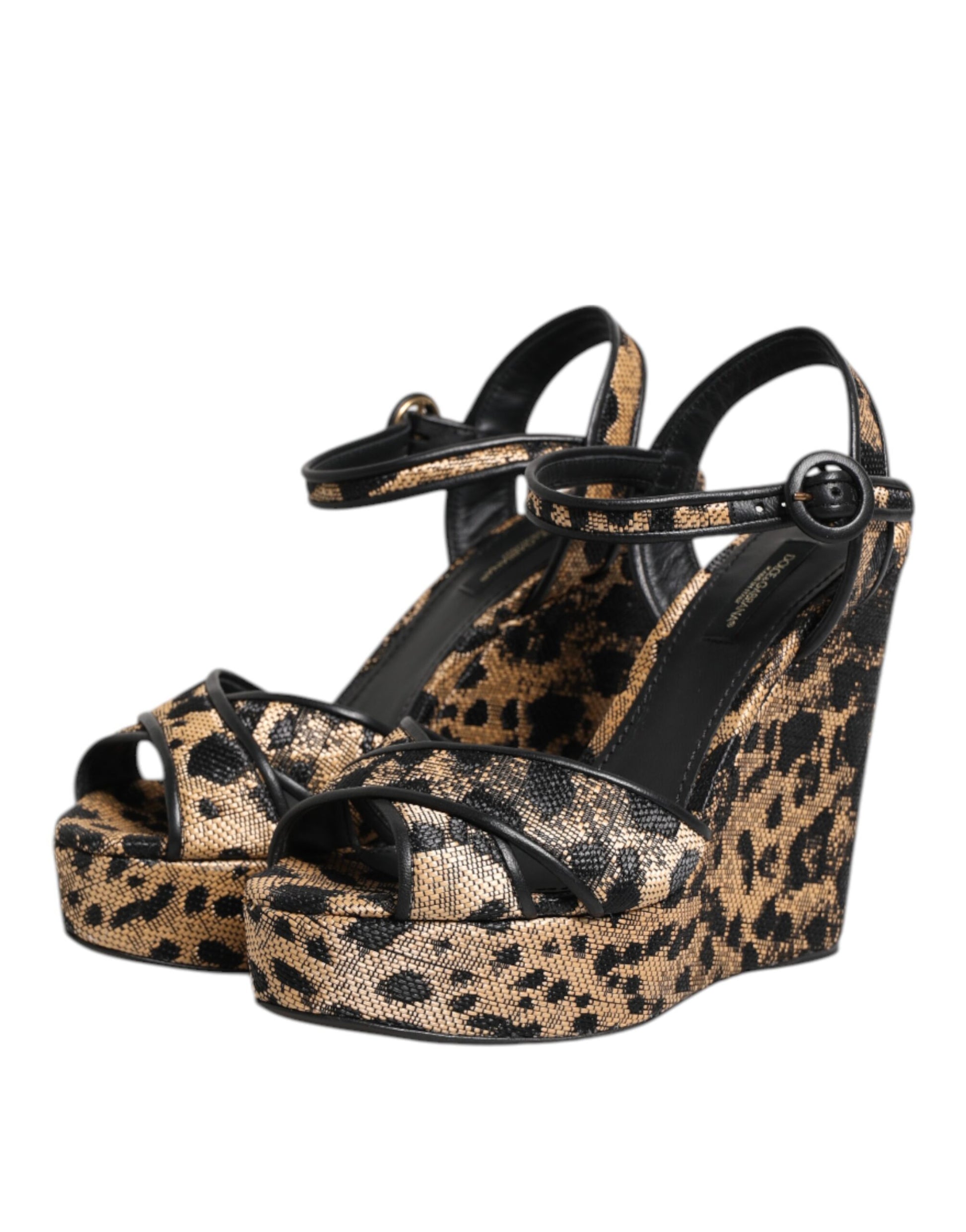 Dolce & Gabbana Brown Leopard Wedges Ankle Strap Sandals Shoes Curated Luxury Accessories by Orvyn