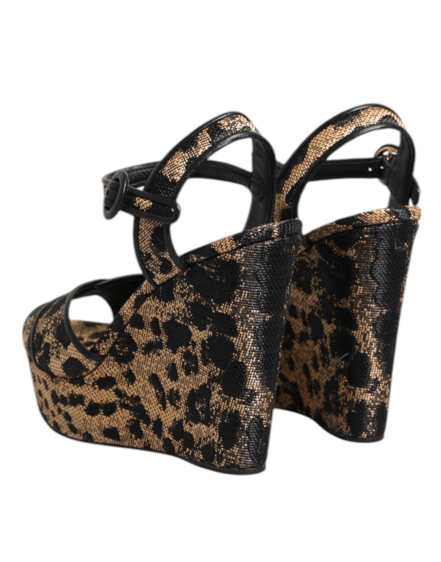 Dolce & Gabbana Brown Leopard Wedges Ankle Strap Sandals Shoes Curated Luxury Accessories by Orvyn