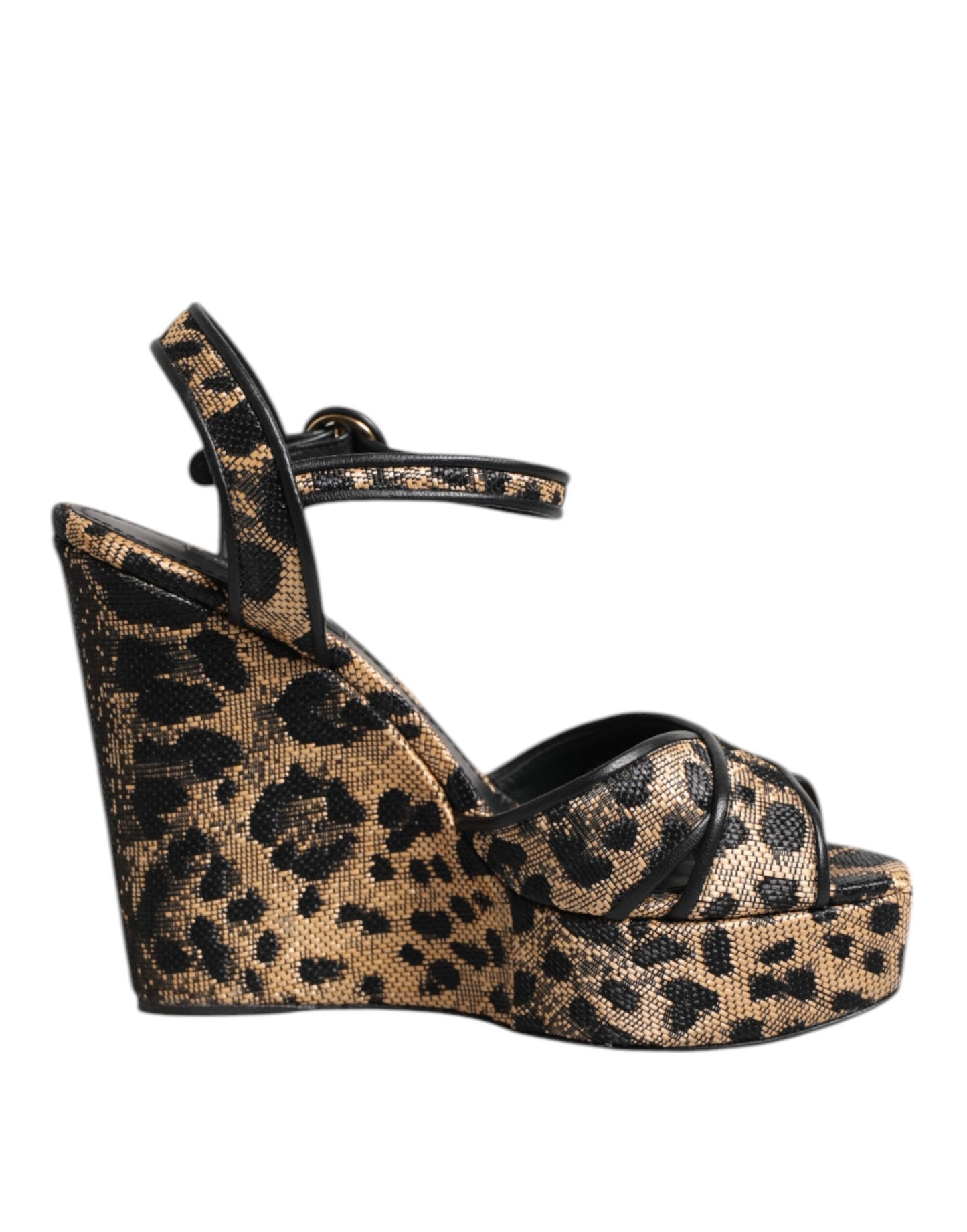 Dolce & Gabbana Brown Leopard Wedges Ankle Strap Sandals Shoes Curated Luxury Accessories by Orvyn