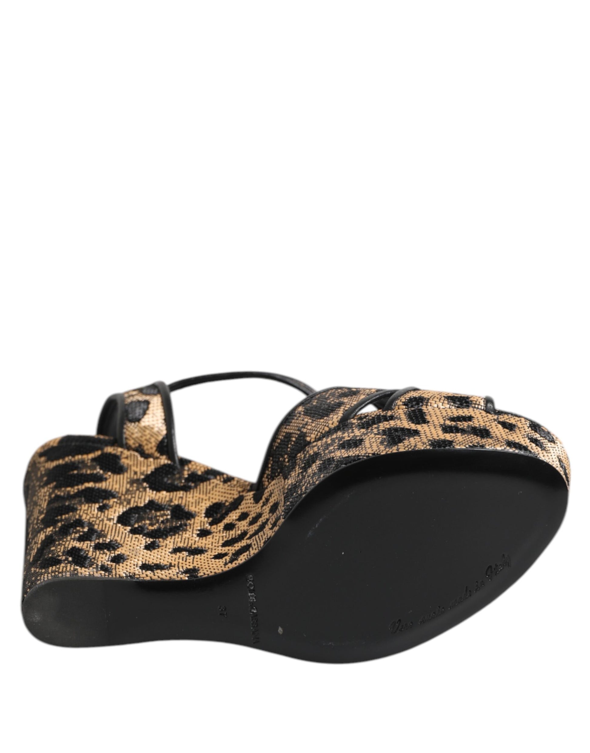 Dolce & Gabbana Brown Leopard Wedges Ankle Strap Sandals Shoes Curated Luxury Accessories by Orvyn