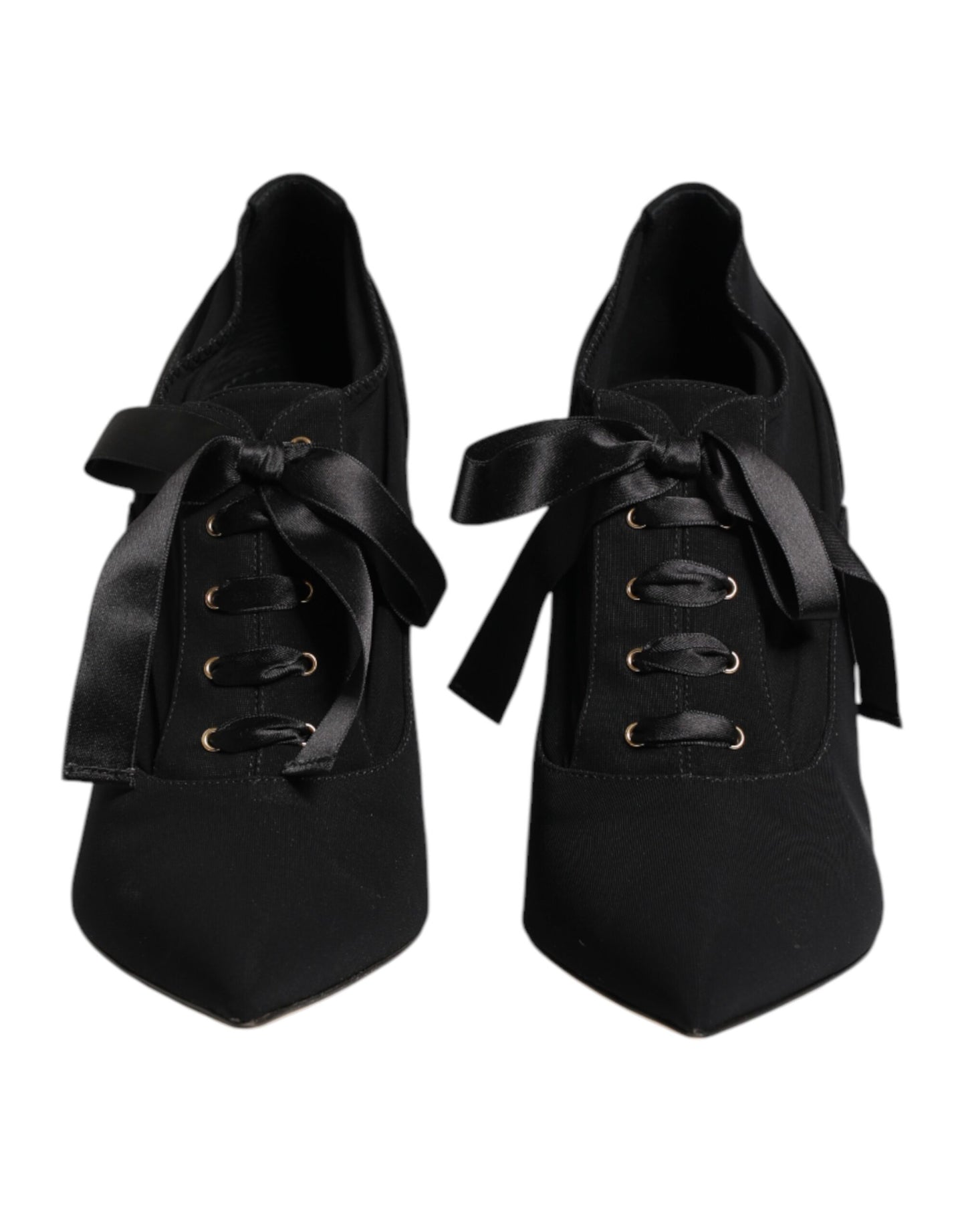 Dolce & Gabbana Black Lace Up Stiletto Heels Pumps Shoes Curated Luxury Accessories by Orvyn