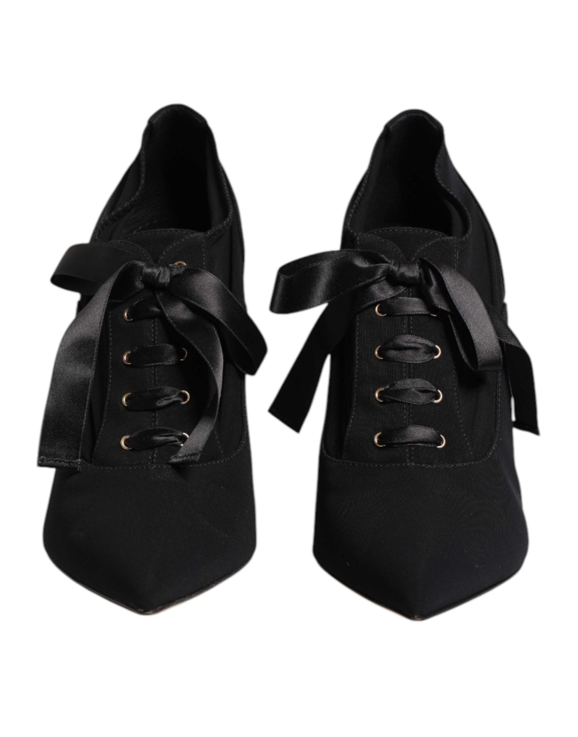 Dolce & Gabbana Black Lace Up Stiletto Heels Pumps Shoes Curated Luxury Accessories by Orvyn