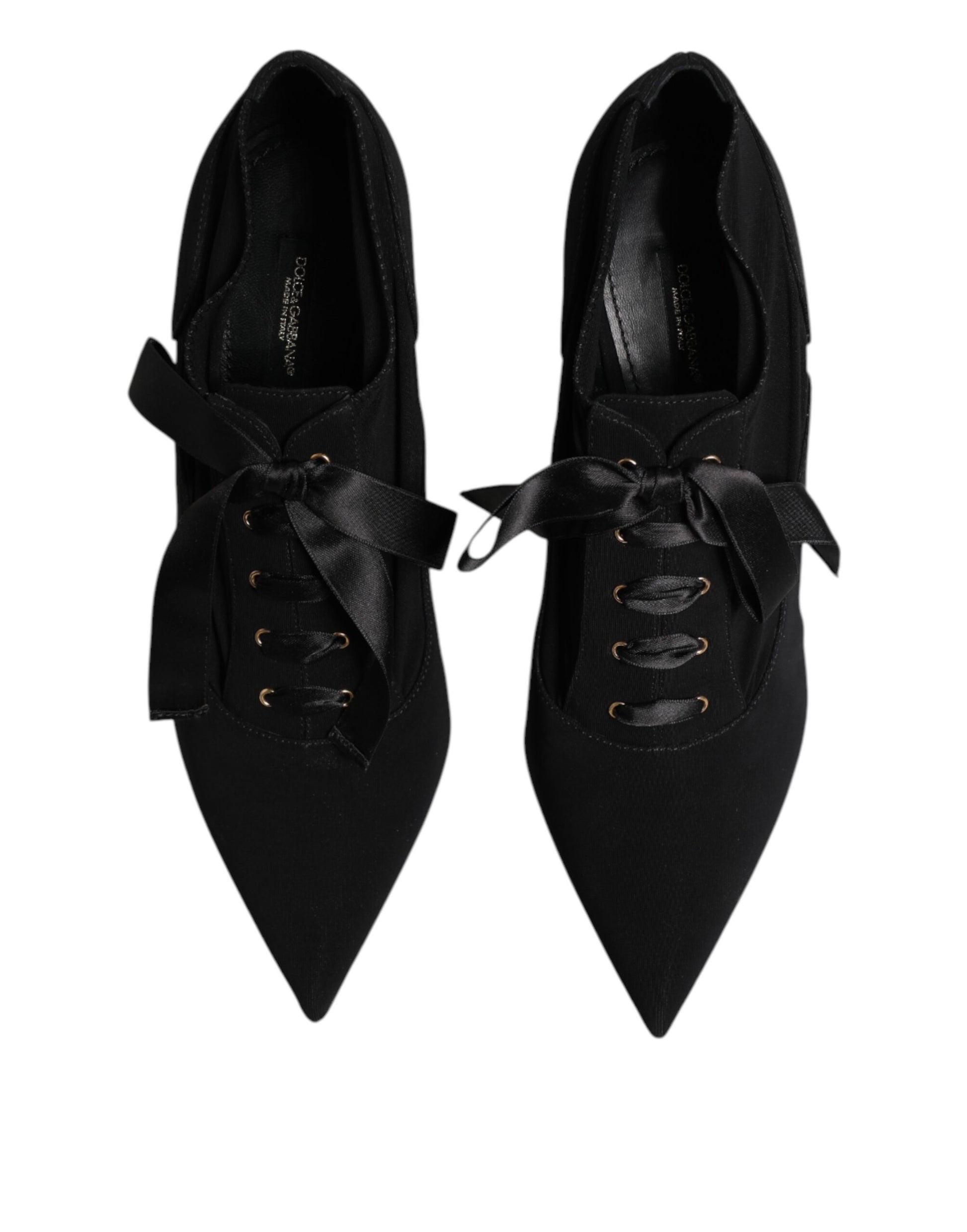 Dolce & Gabbana Black Lace Up Stiletto Heels Pumps Shoes Curated Luxury Accessories by Orvyn