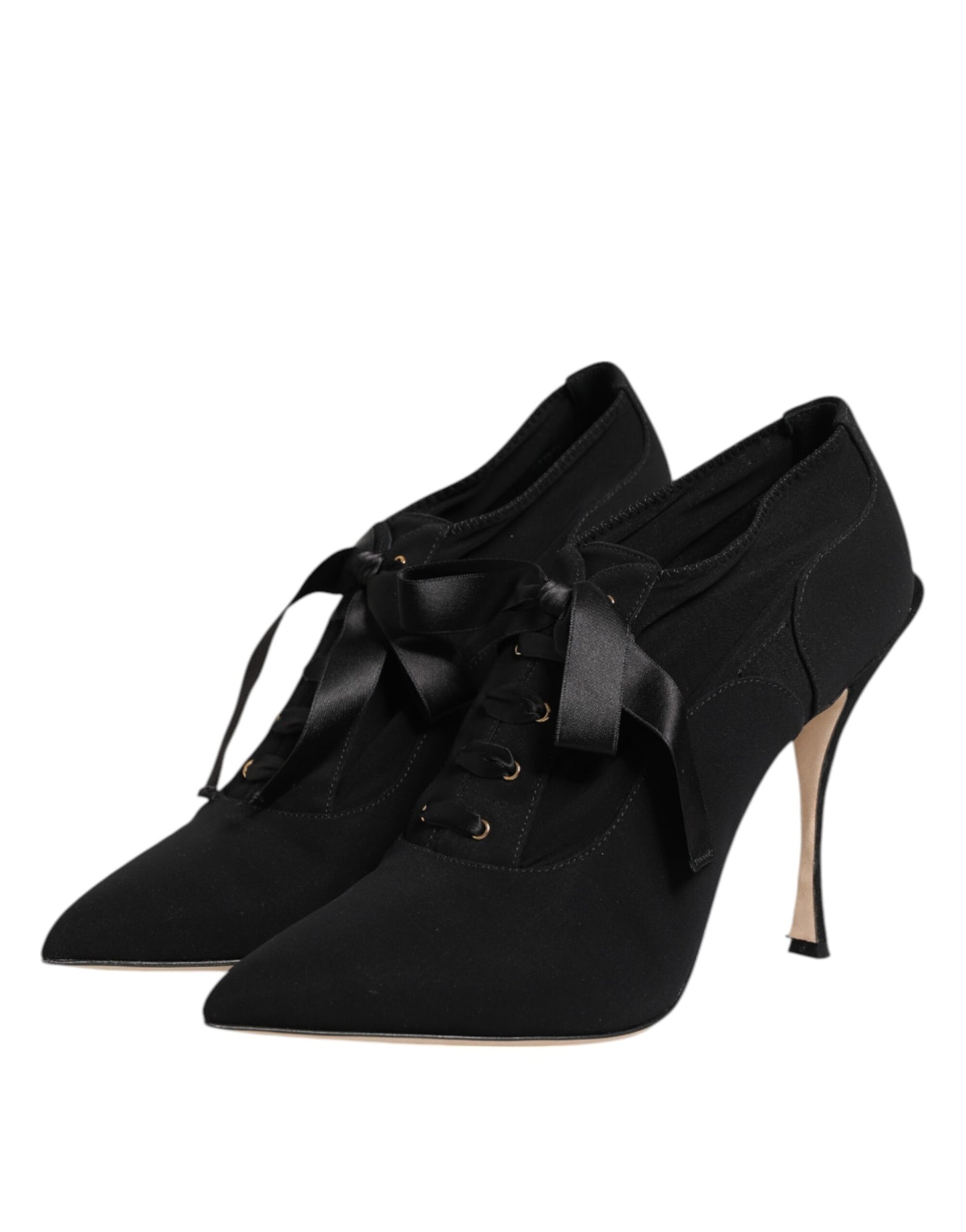 Dolce & Gabbana Black Lace Up Stiletto Heels Pumps Shoes Curated Luxury Accessories by Orvyn