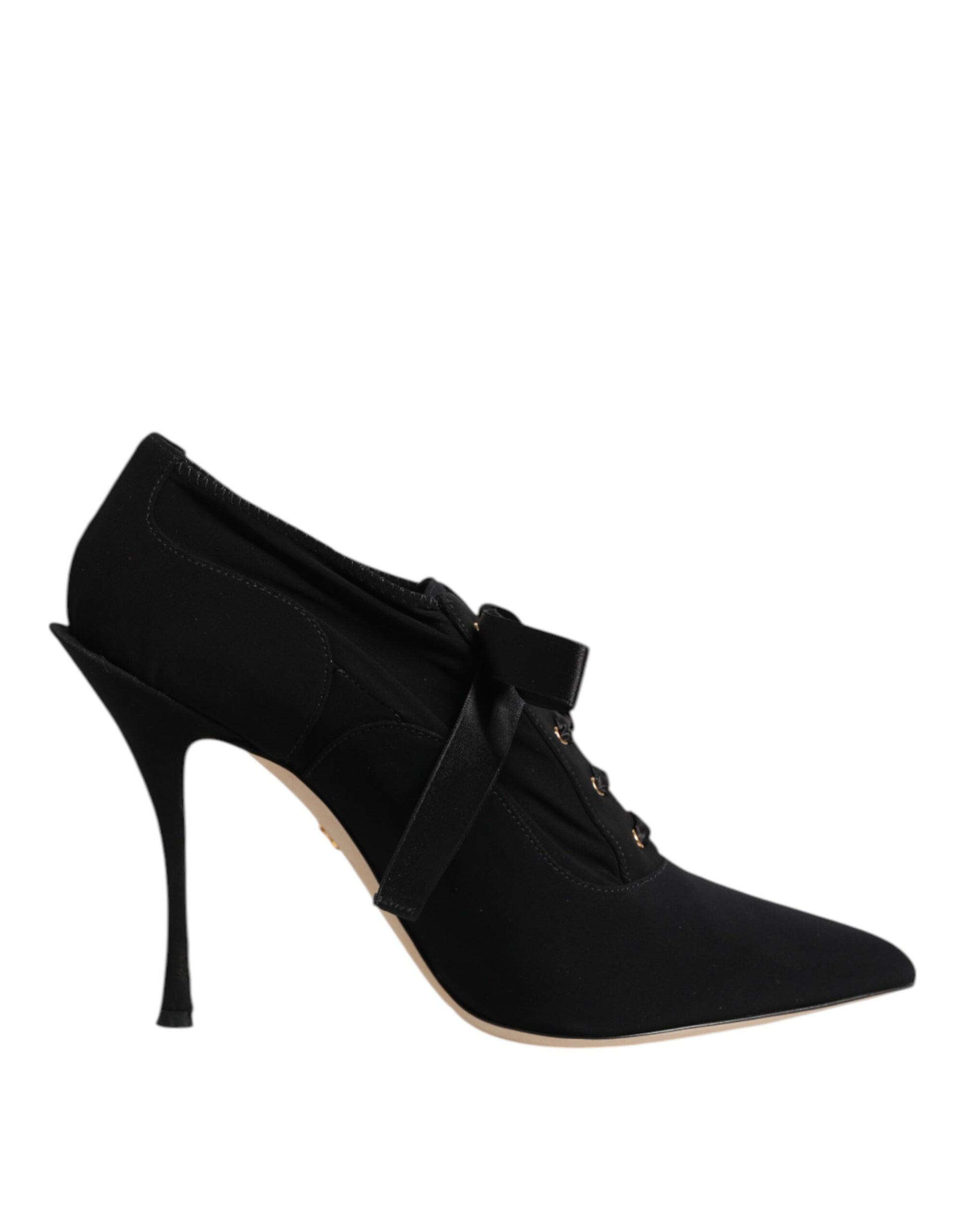 Dolce & Gabbana Black Lace Up Stiletto Heels Pumps Shoes Curated Luxury Accessories by Orvyn