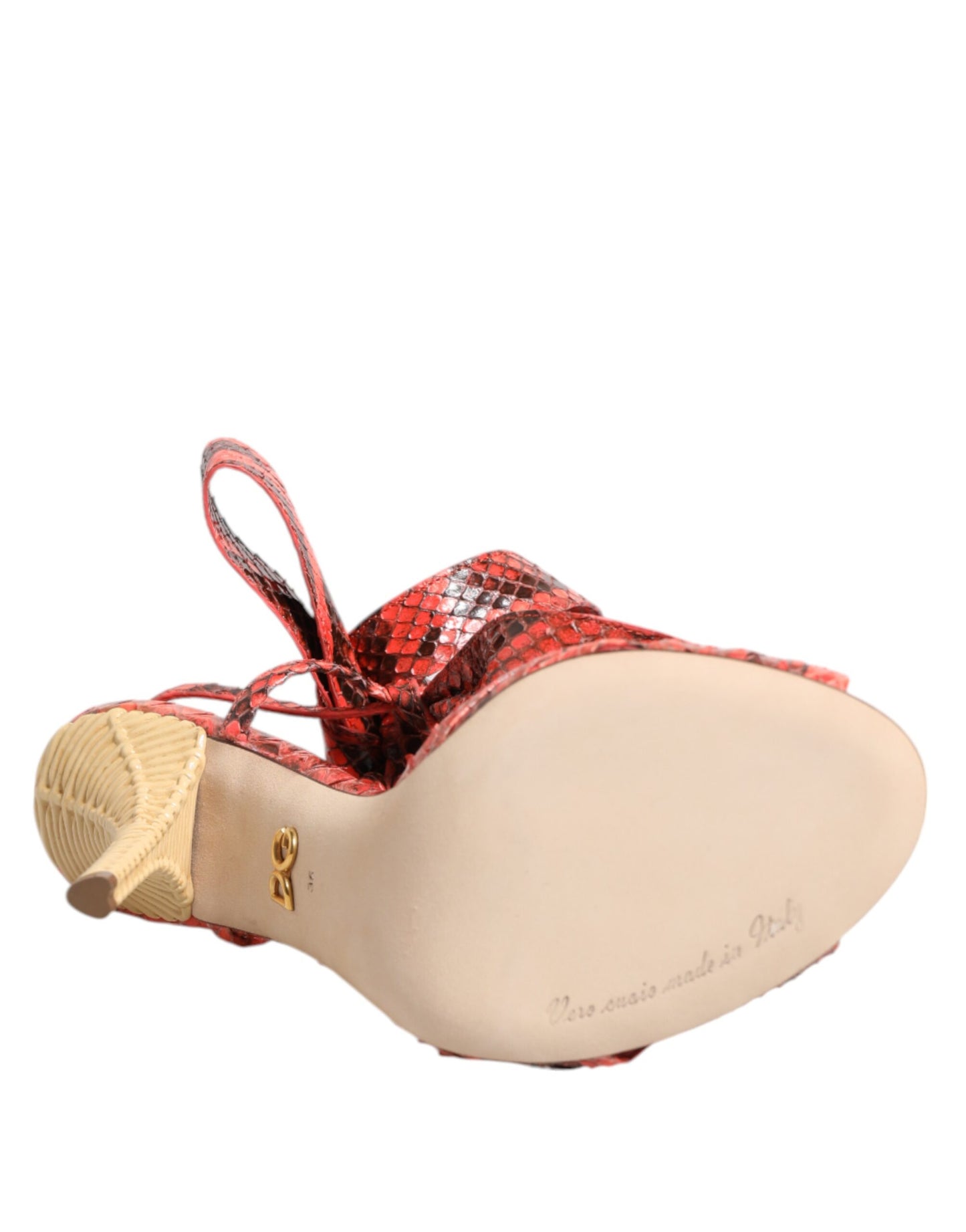 Dolce & Gabbana Coral Python Leather Heels Sandals Shoes Curated Luxury Accessories by Orvyn