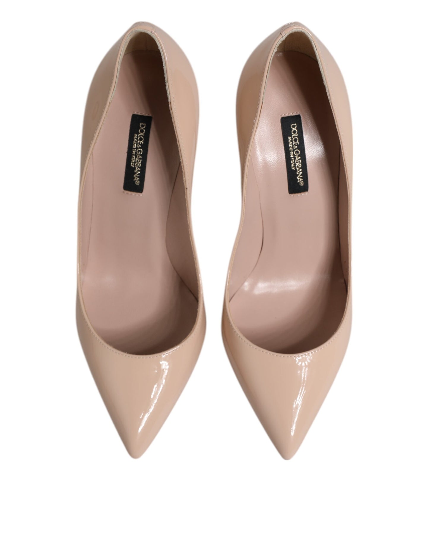 Dolce & Gabbana Beige Patent Leather Stiletto Heel Pumps Shoes Curated Luxury Accessories by Orvyn