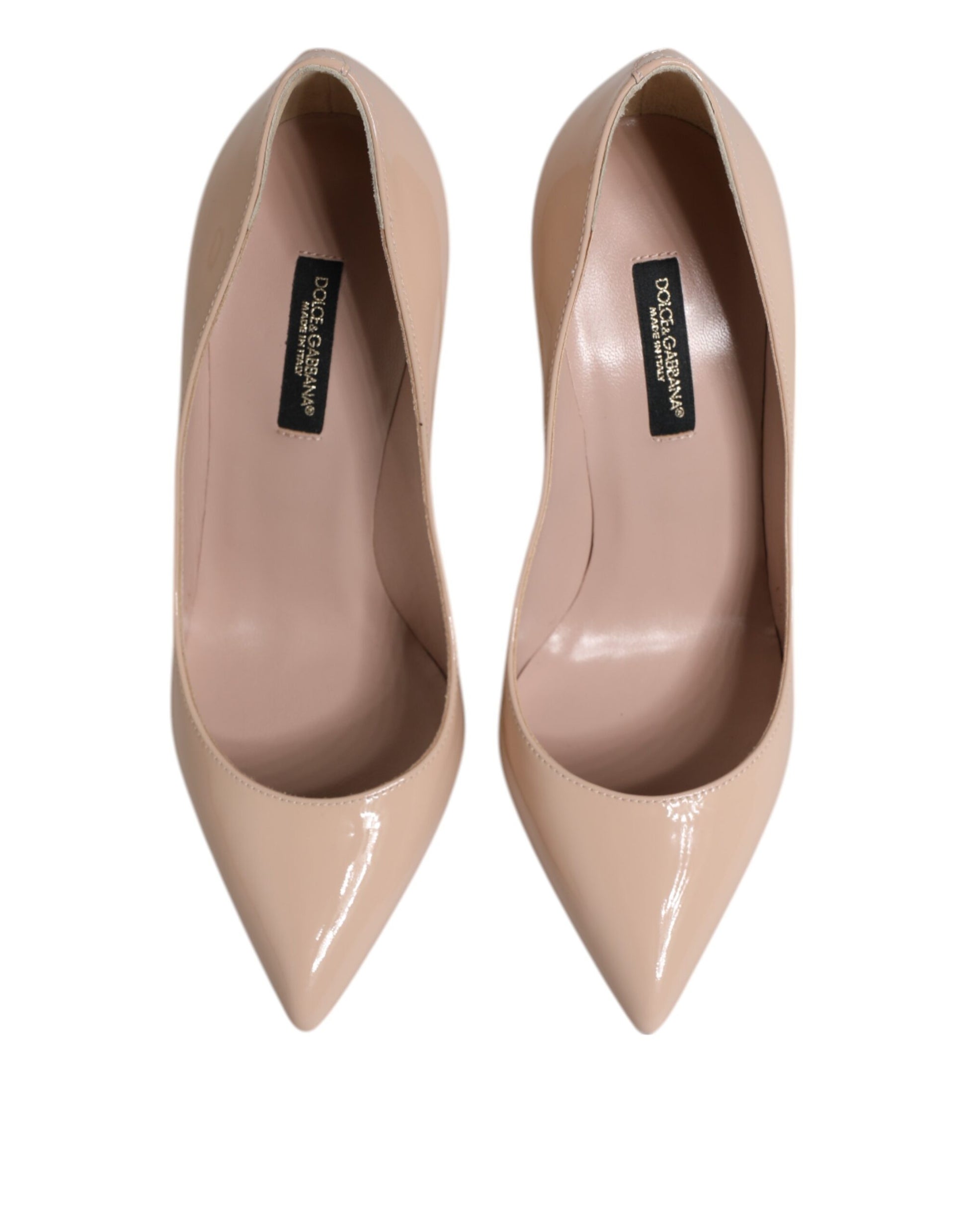 Dolce & Gabbana Beige Patent Leather Stiletto Heel Pumps Shoes Curated Luxury Accessories by Orvyn