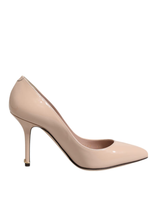 Dolce & Gabbana Beige Patent Leather Stiletto Heel Pumps Shoes Curated Luxury Accessories by Orvyn