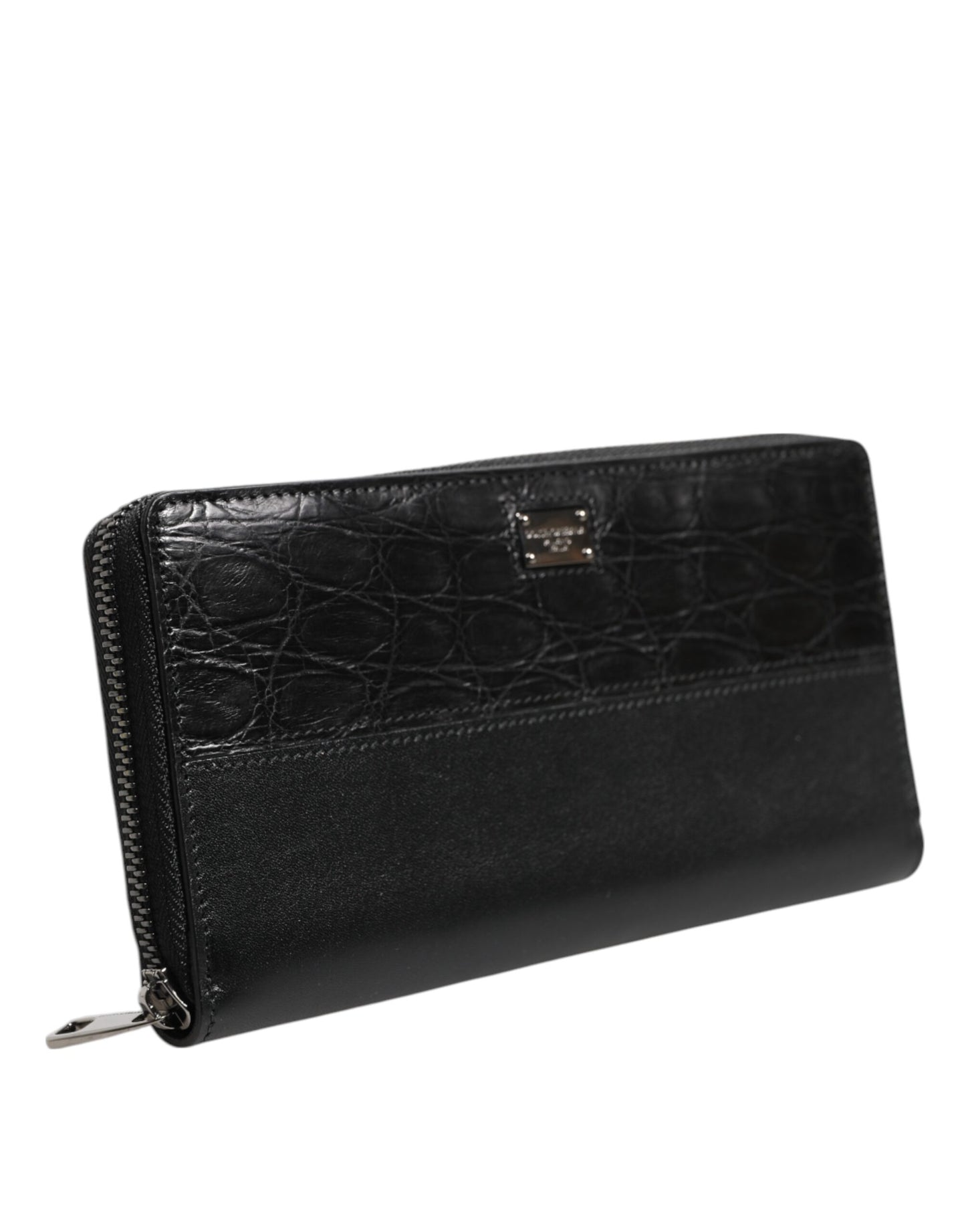 Dolce & Gabbana Black Leather Logo Plaque Zip Around Continental Wallet Curated Luxury Accessories by Orvyn