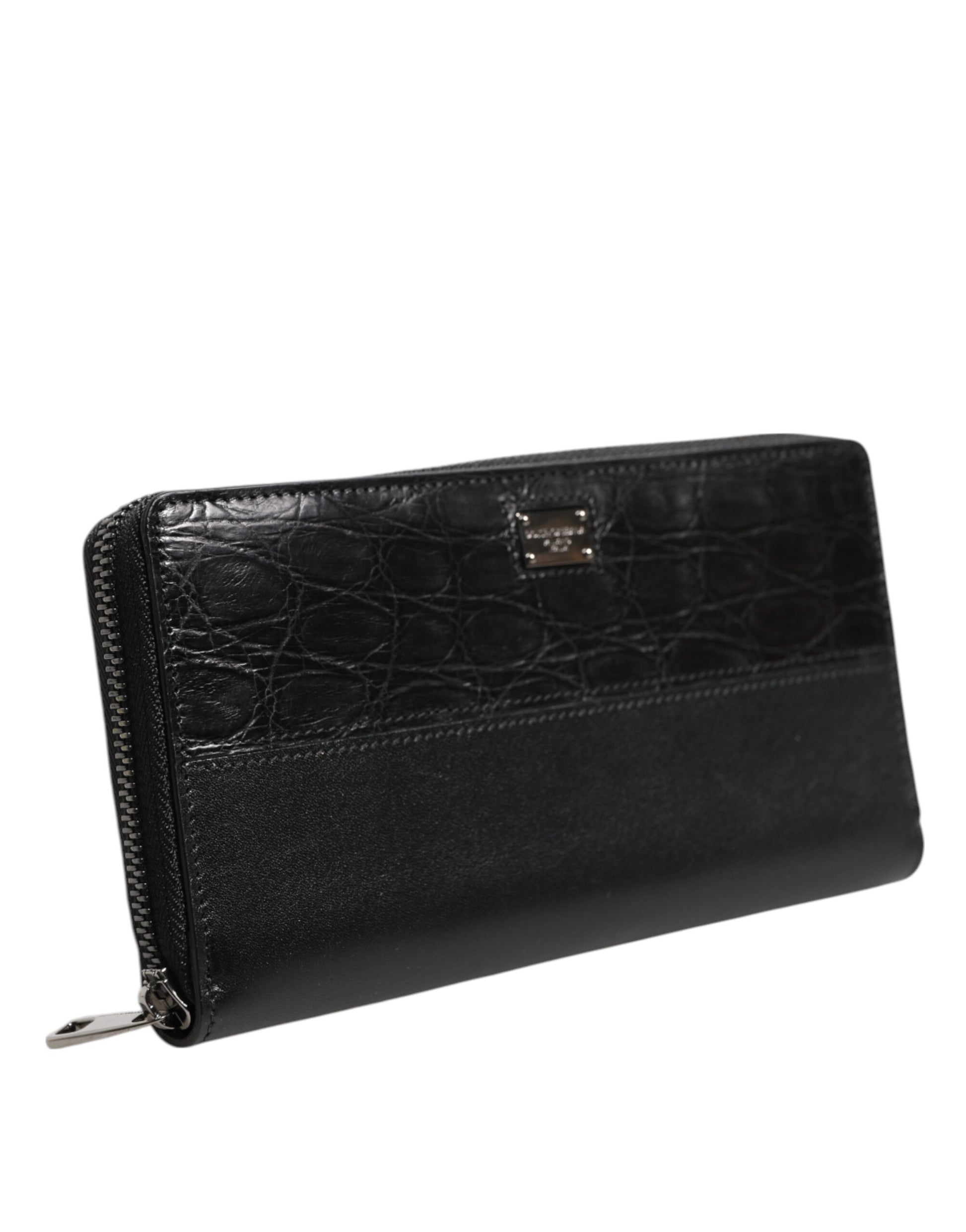 Dolce & Gabbana Black Leather Logo Plaque Zip Around Continental Wallet Curated Luxury Accessories by Orvyn