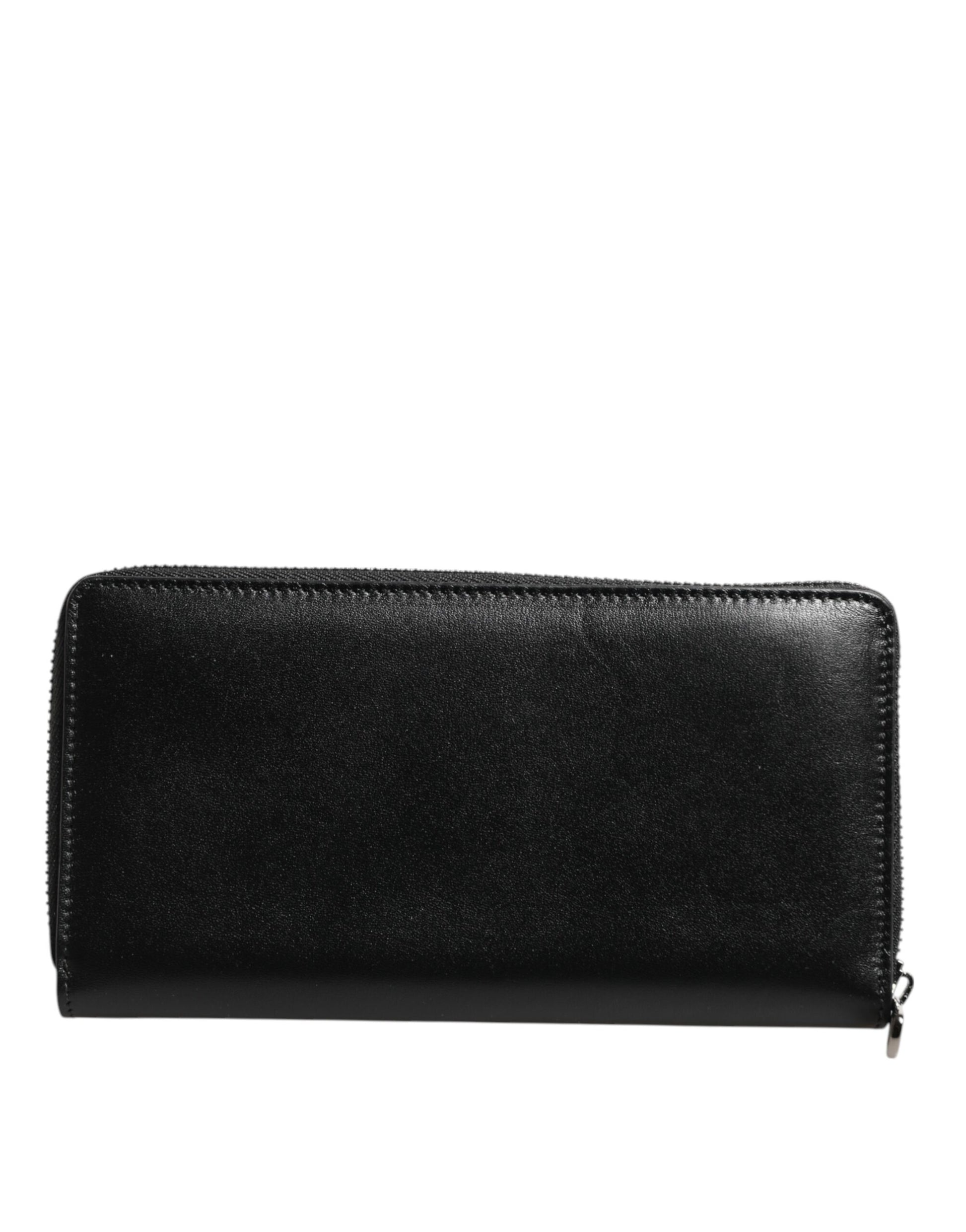 Dolce & Gabbana Black Leather Logo Plaque Zip Around Continental Wallet Curated Luxury Accessories by Orvyn
