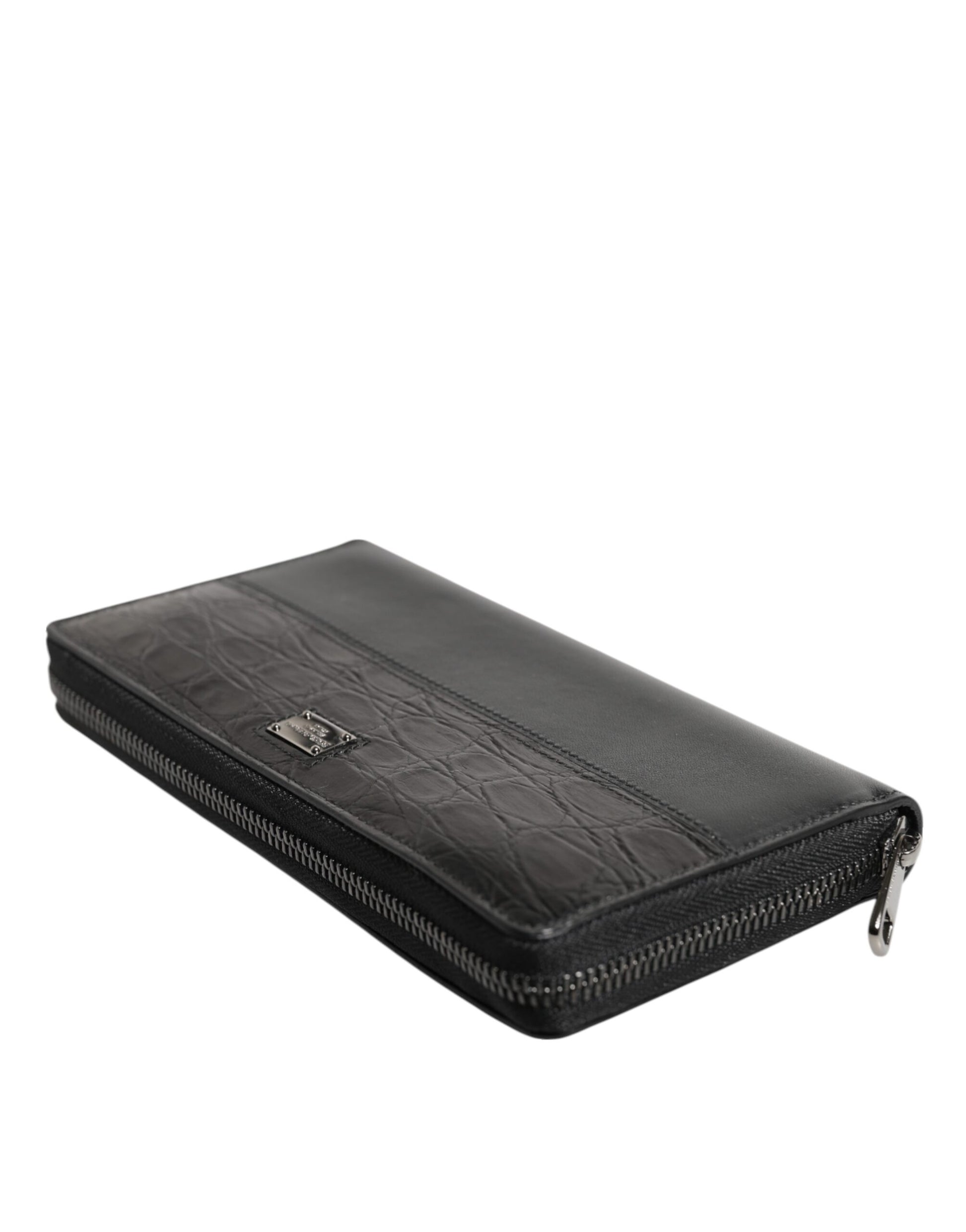 Dolce & Gabbana Black Leather Logo Plaque Zip Around Continental Wallet Curated Luxury Accessories by Orvyn