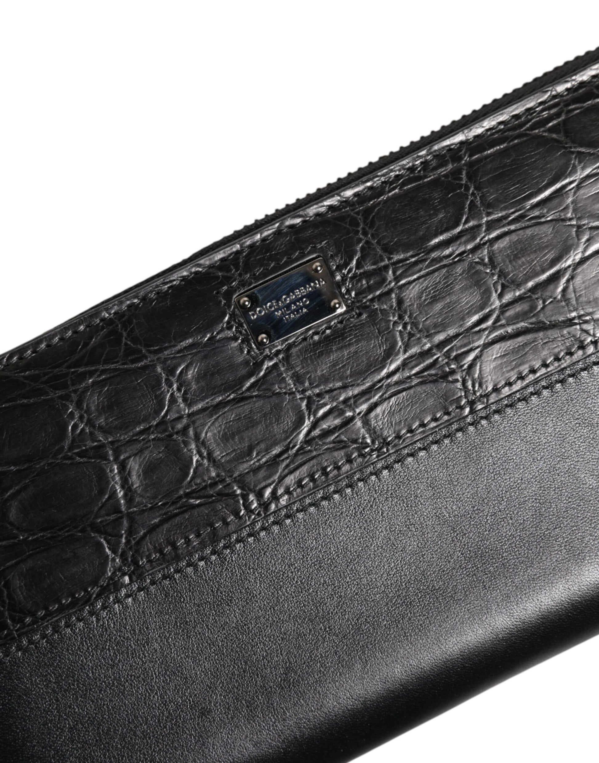 Dolce & Gabbana Black Leather Logo Plaque Zip Around Continental Wallet Curated Luxury Accessories by Orvyn