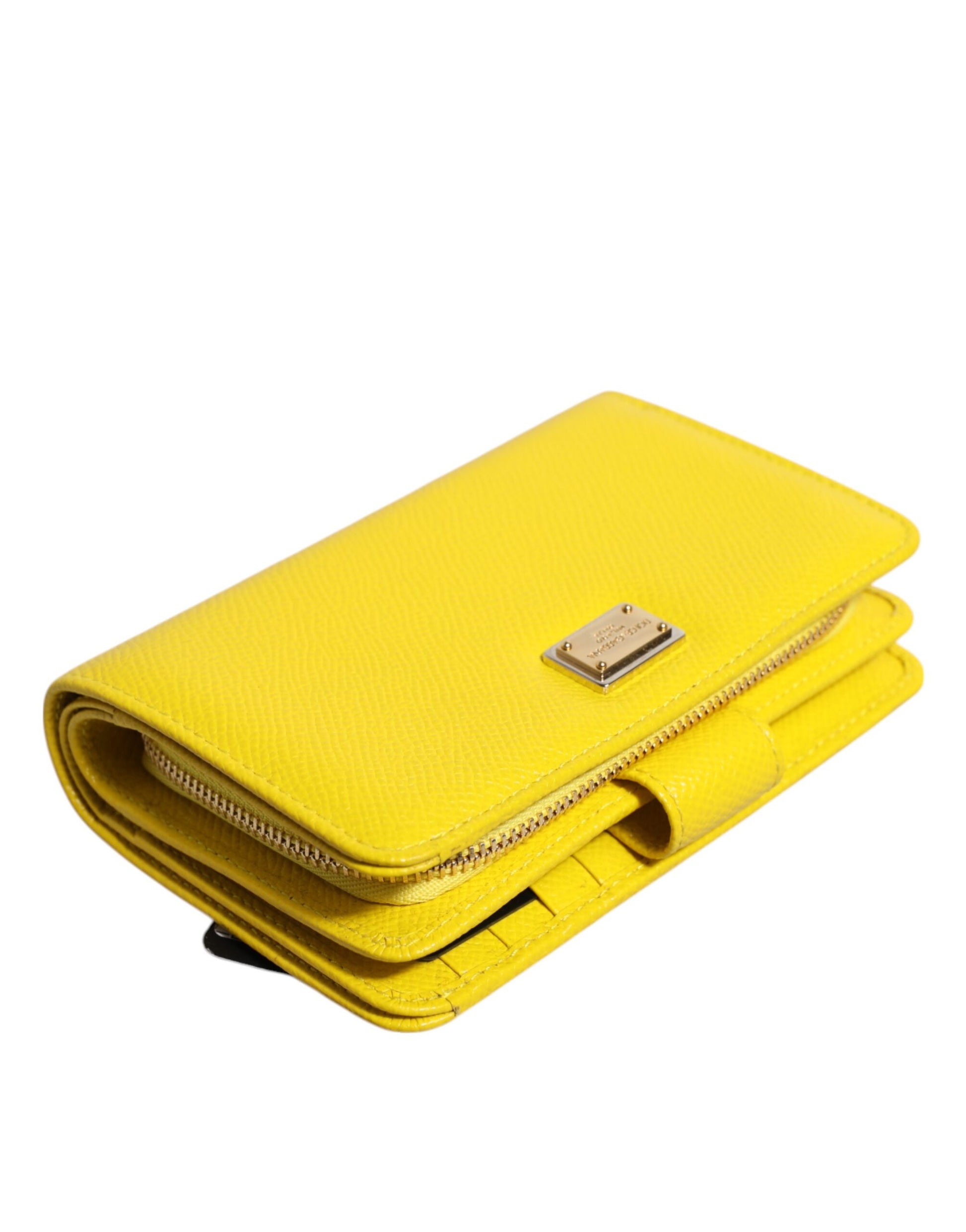 Dolce & Gabbana Yellow Leather Bifold Continental Clutch Wallet Curated Luxury Accessories by Orvyn